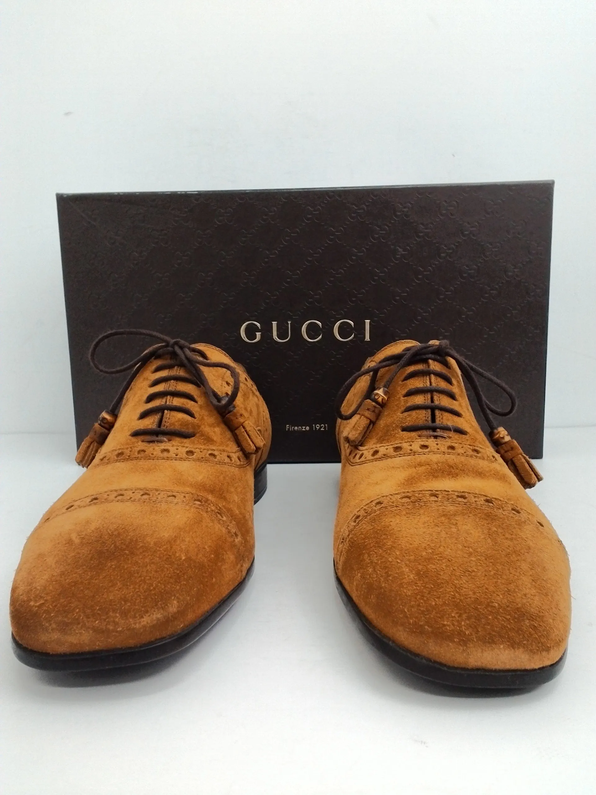 GUCCI Men's  Cuir/Queen Cambridge Tan Suede Oxfords Size 8
