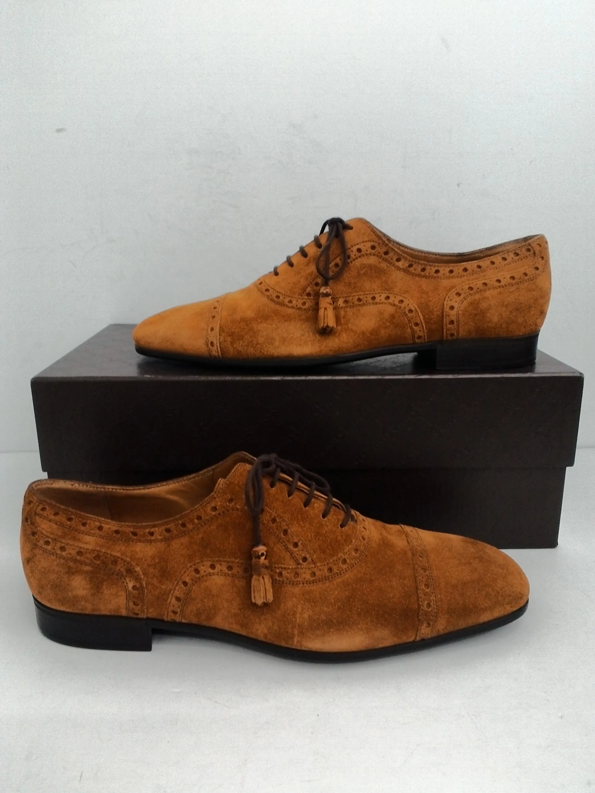 GUCCI Men's  Cuir/Queen Cambridge Tan Suede Oxfords Size 8