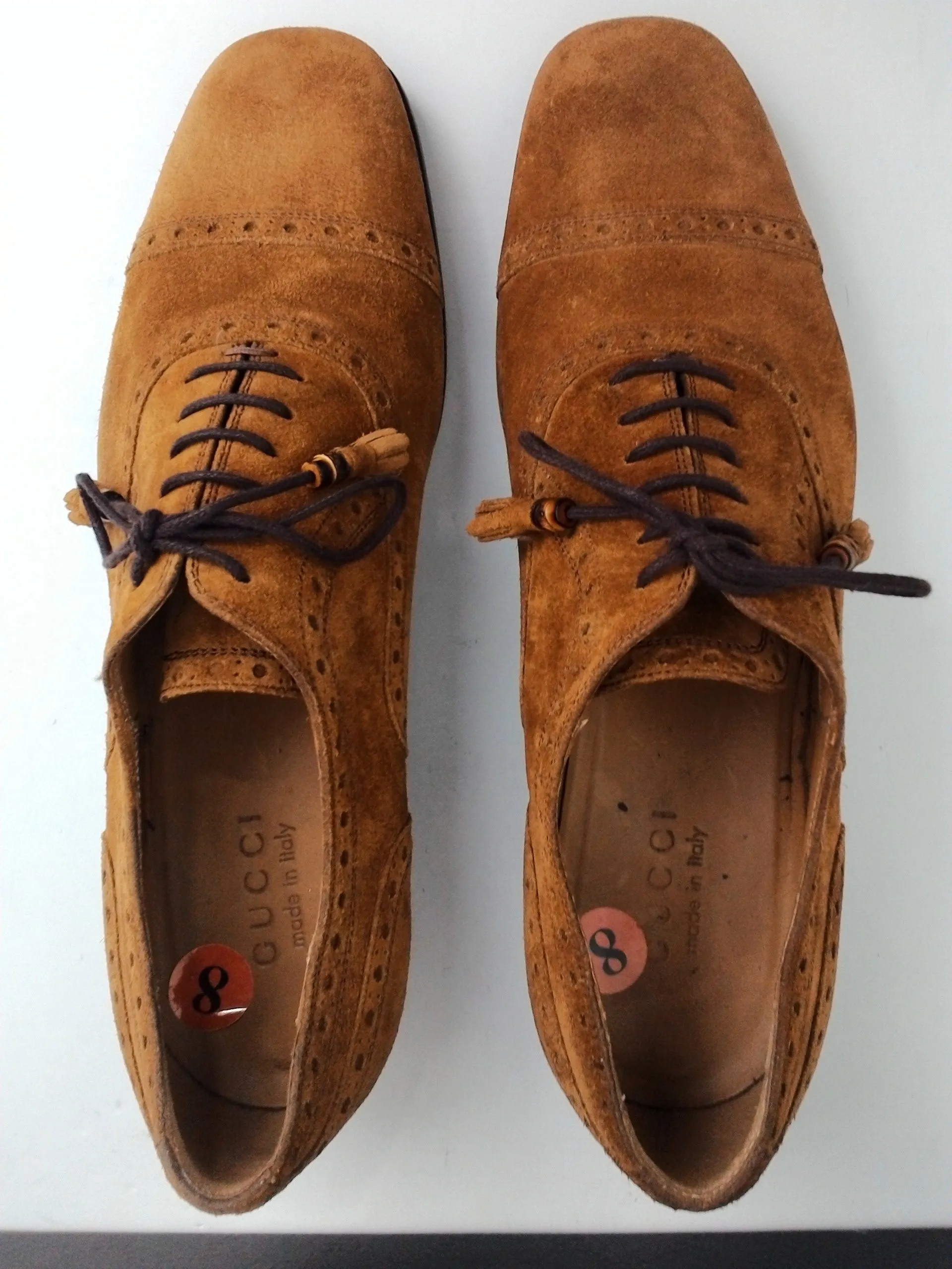 GUCCI Men's  Cuir/Queen Cambridge Tan Suede Oxfords Size 8