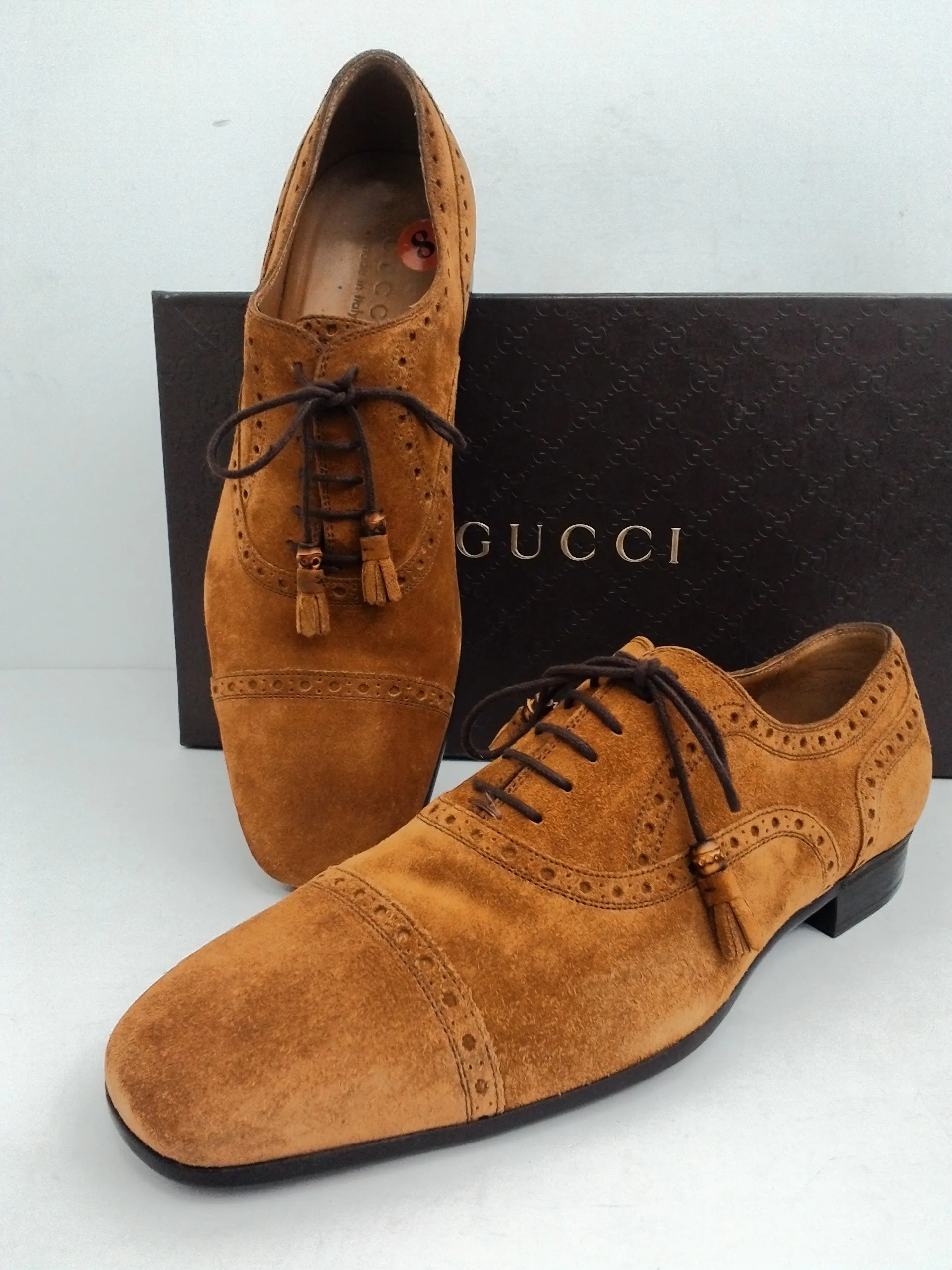 GUCCI Men's  Cuir/Queen Cambridge Tan Suede Oxfords Size 8