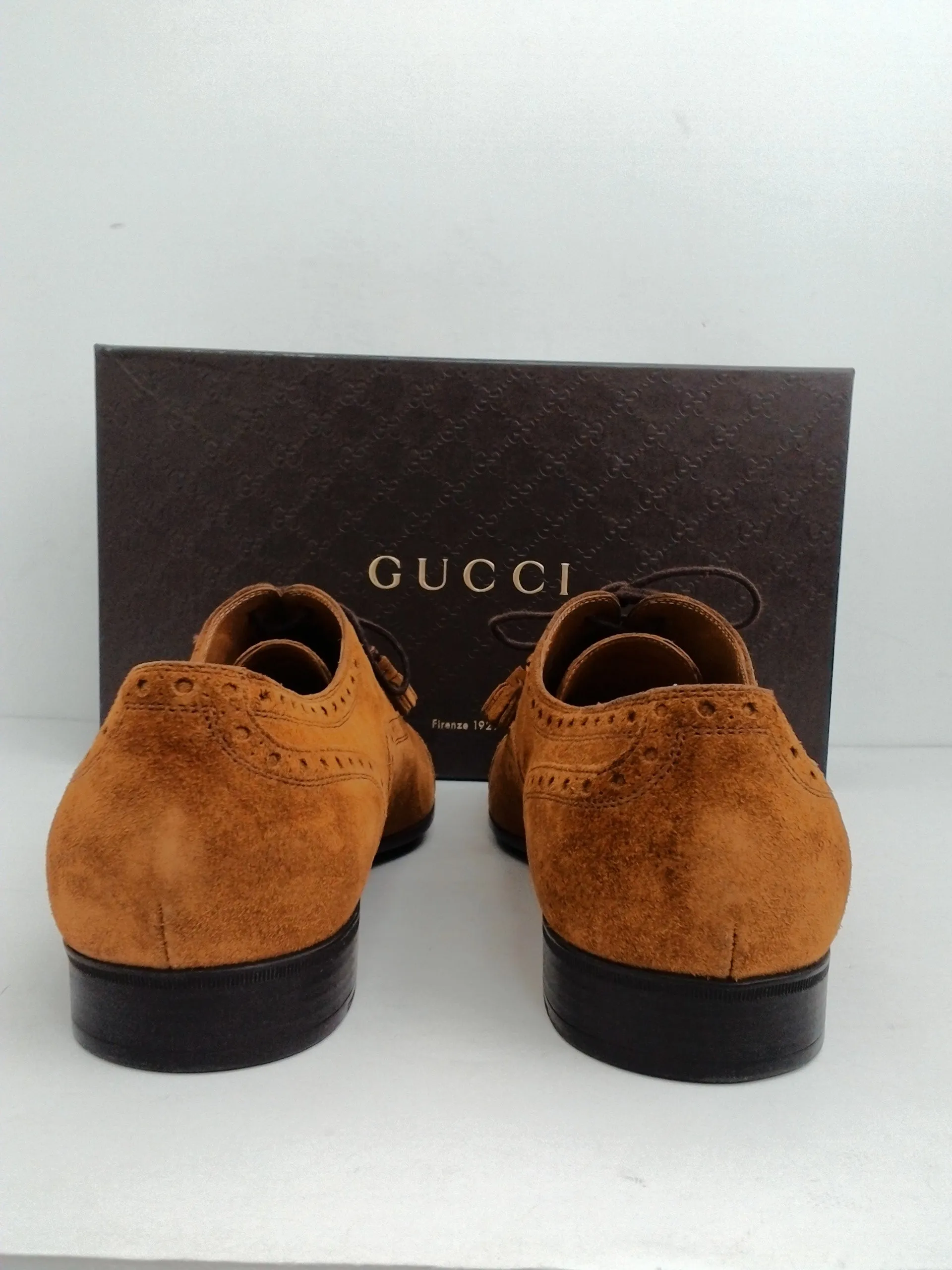 GUCCI Men's  Cuir/Queen Cambridge Tan Suede Oxfords Size 8
