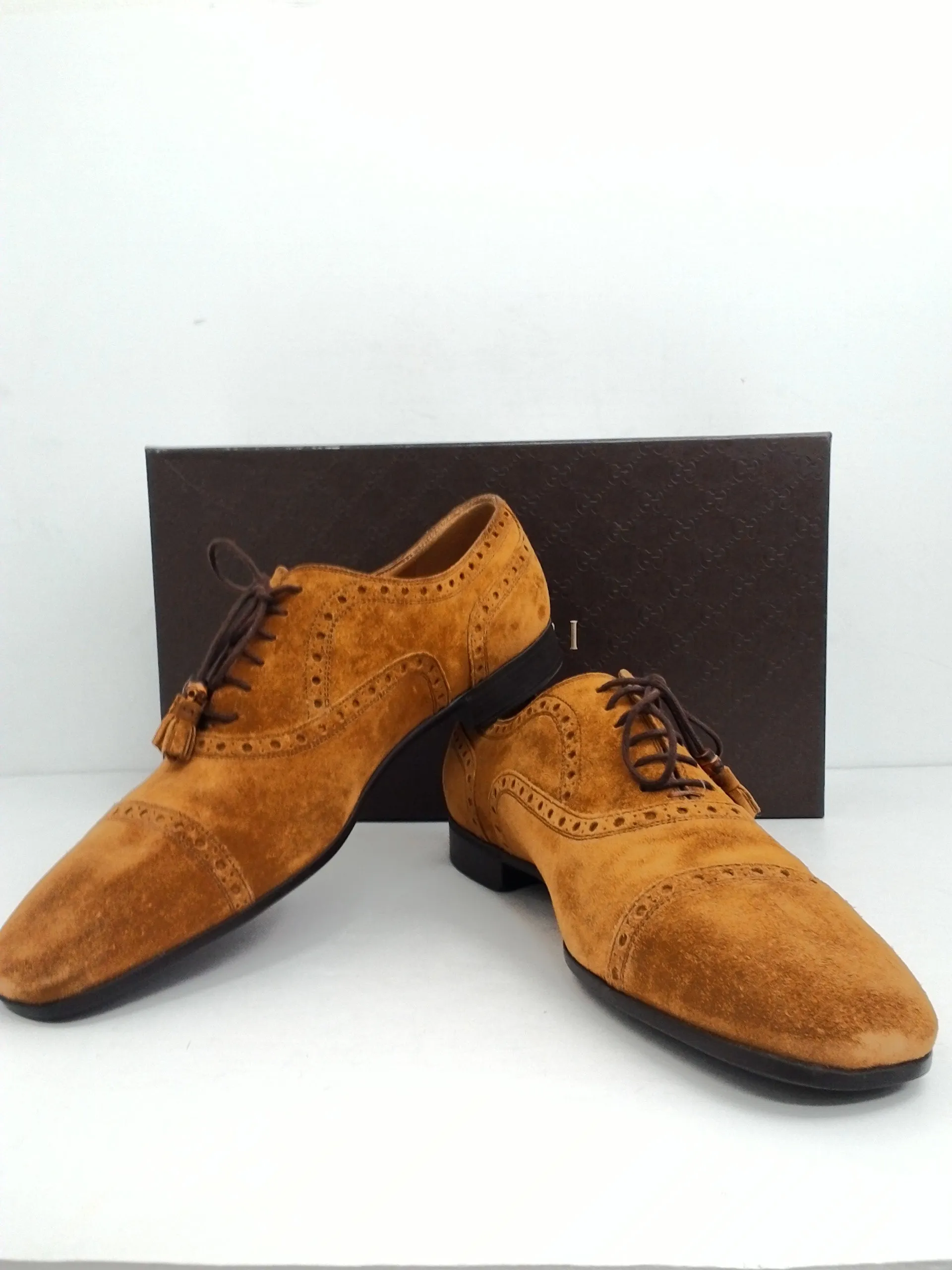 GUCCI Men's  Cuir/Queen Cambridge Tan Suede Oxfords Size 8