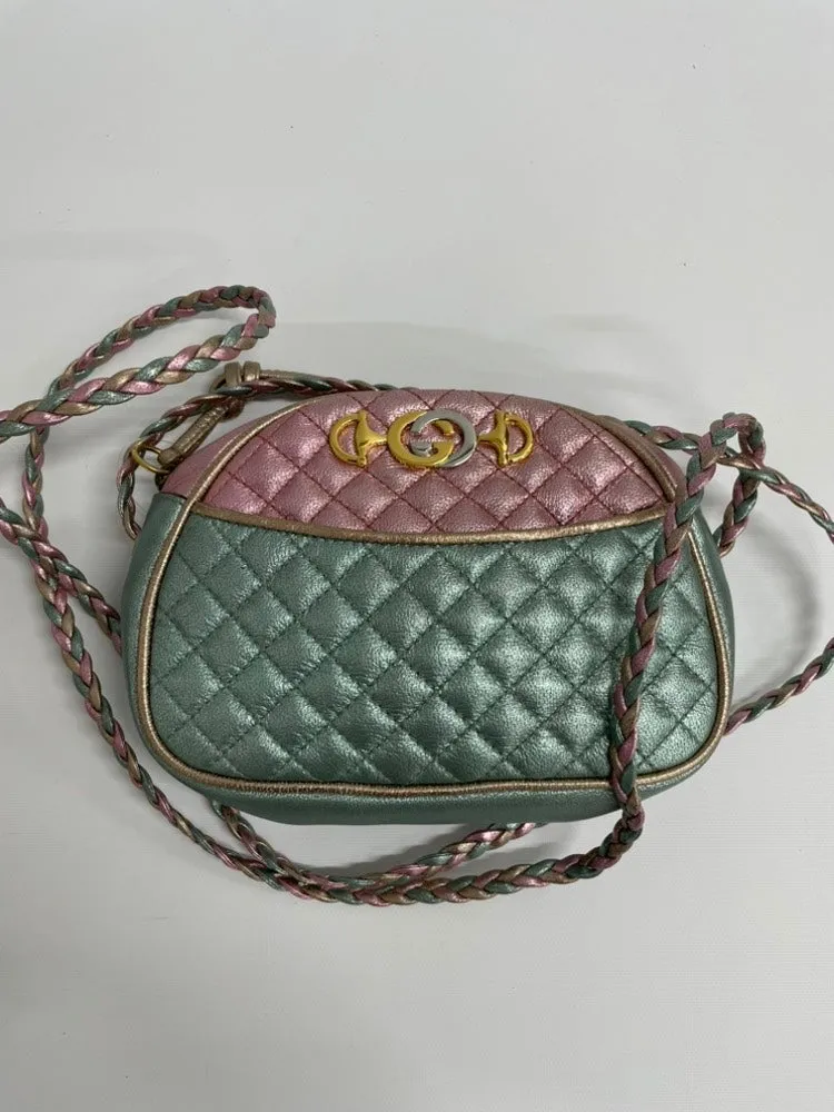 GUCCI Mini Pochette Metallic Pink & Green Crossbody Bag