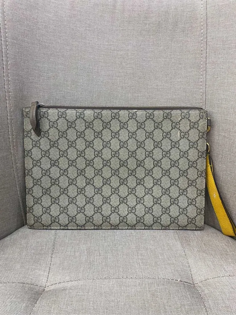 Gucci Monogram Canvas Clutch Beige Brown 30.5x21cm