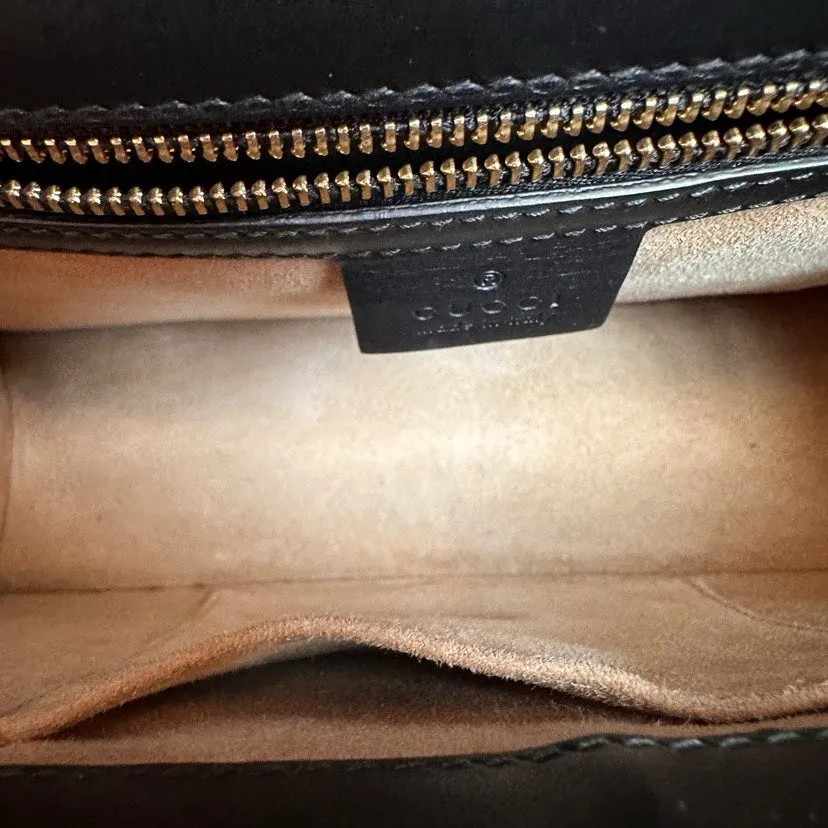 Gucci Sylvie Gold Buckle Striped Grosgrain Bag Black 25.5cm
