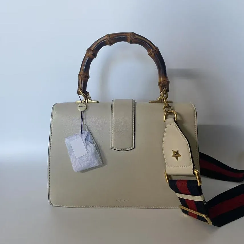 GUCCI Sylvie Red, Blue, and Beige Leather Top Handle Bag