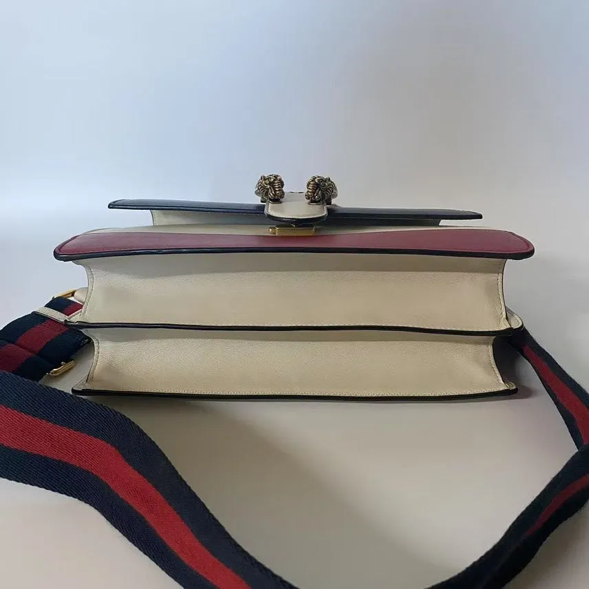 GUCCI Sylvie Red, Blue, and Beige Leather Top Handle Bag