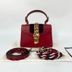 Gucci Sylvie Red Leather Gold Chain Strap Bag Small 20x14cm