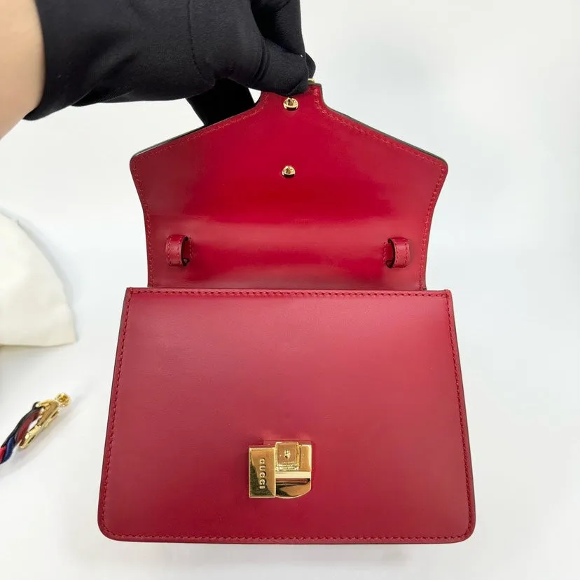 Gucci Sylvie Red Leather Gold Chain Strap Bag Small 20x14cm
