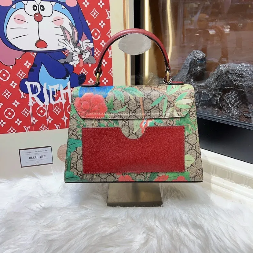Gucci Tian GG Supreme Floral Print Padlock Bag Small Brown Multicolor