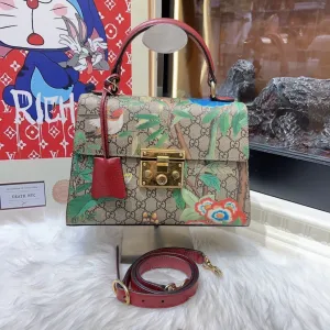 Gucci Tian GG Supreme Floral Print Padlock Bag Small Brown Multicolor