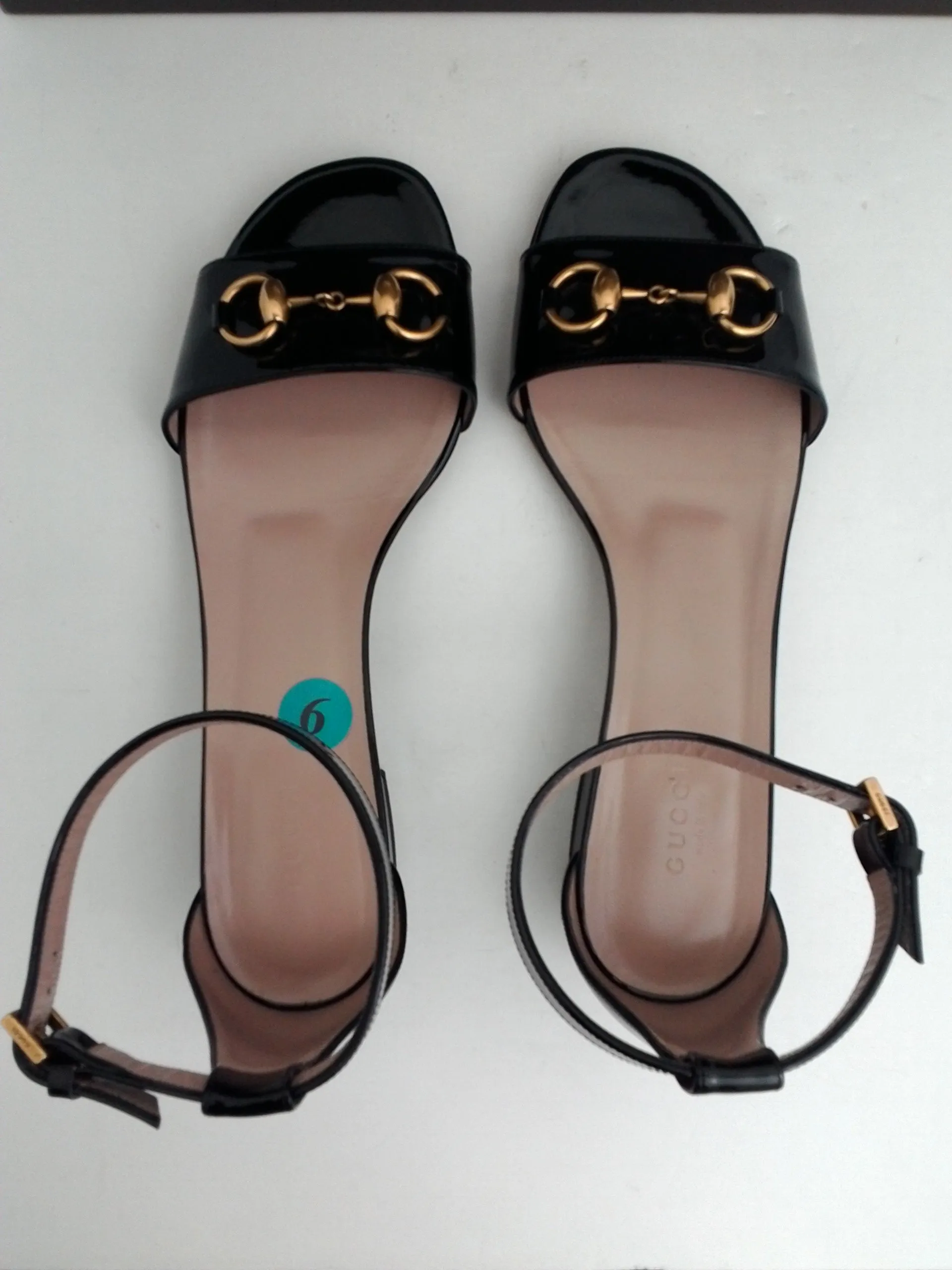 Gucci Women's Sandalo Pelle Suola Cuoro Vernice Black Leather Size 39
