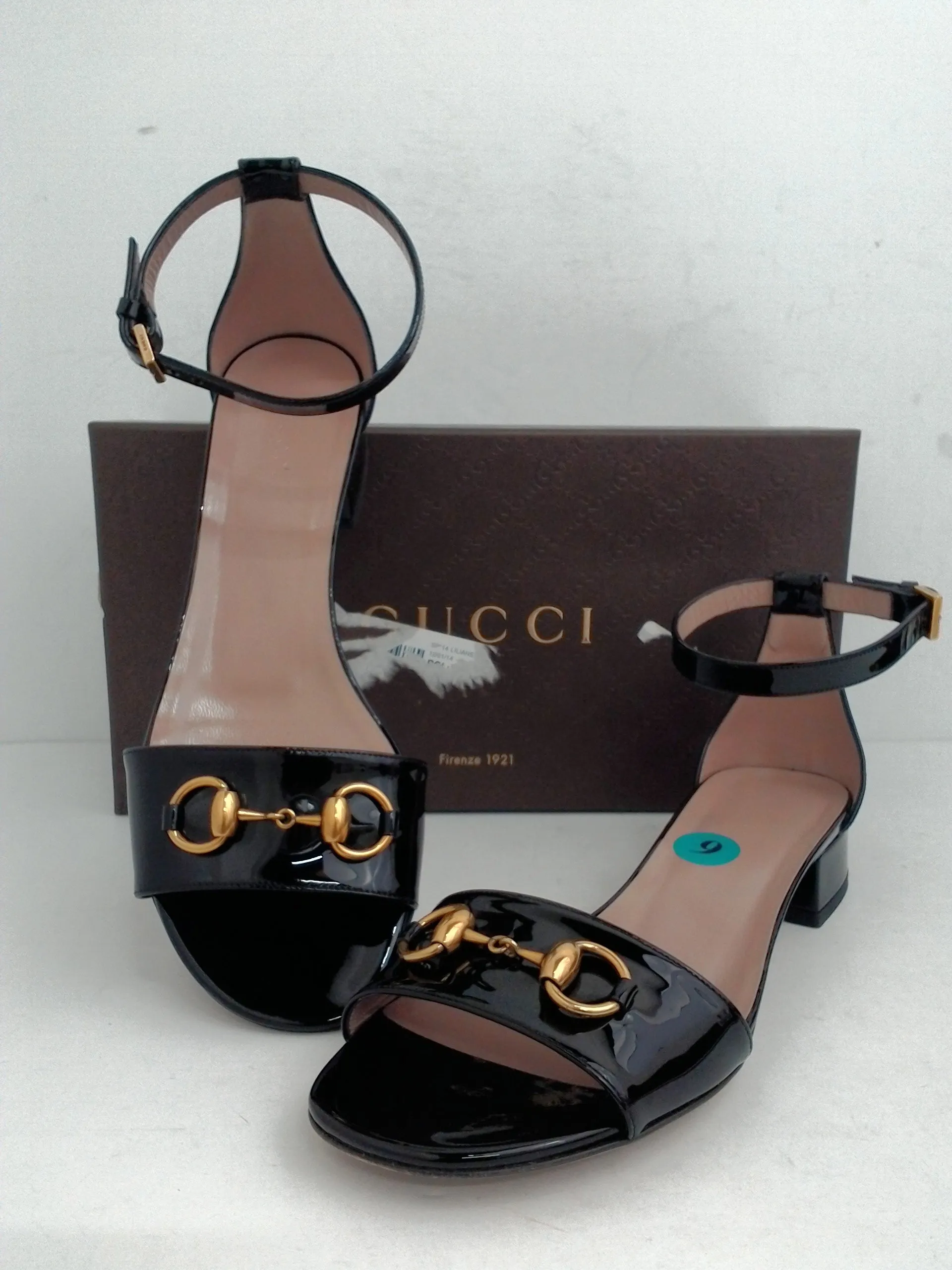 Gucci Women's Sandalo Pelle Suola Cuoro Vernice Black Leather Size 39