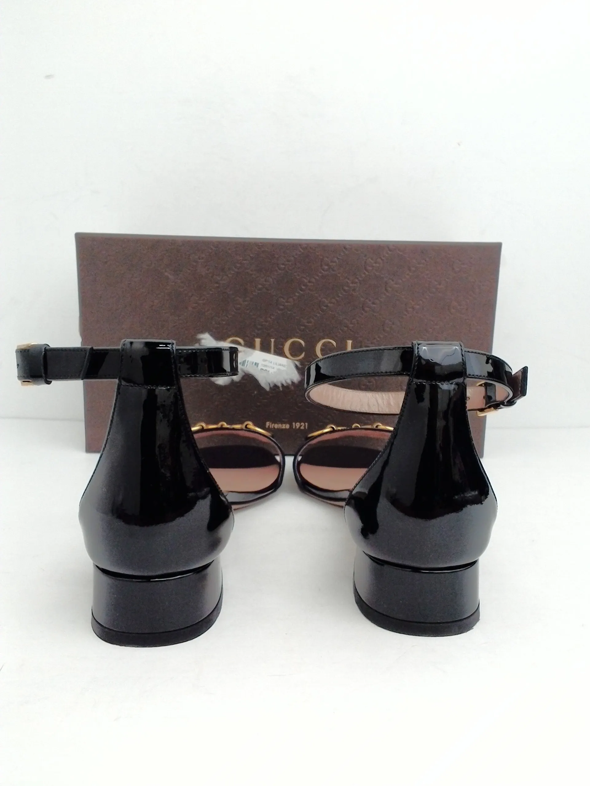 Gucci Women's Sandalo Pelle Suola Cuoro Vernice Black Leather Size 39