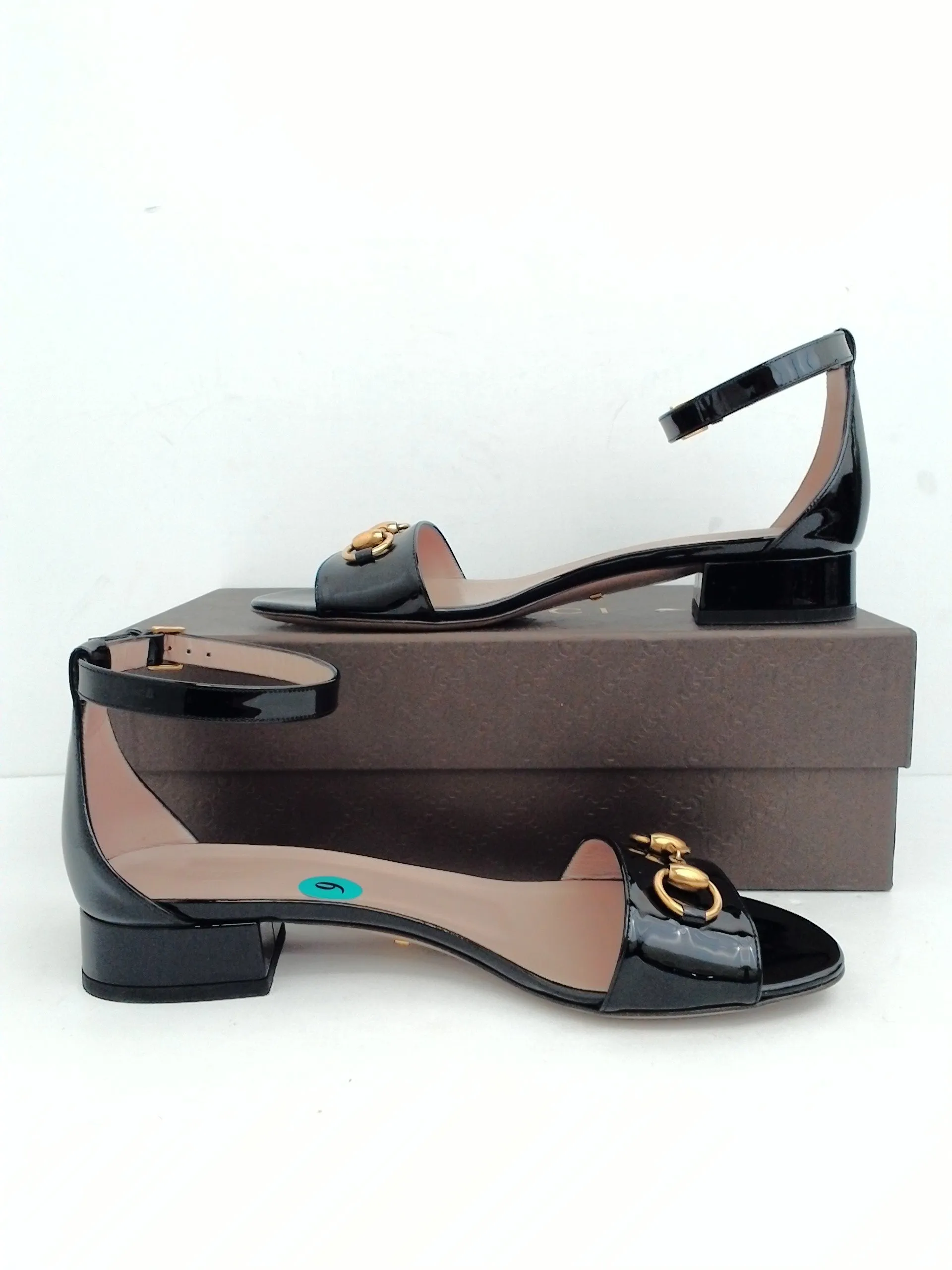 Gucci Women's Sandalo Pelle Suola Cuoro Vernice Black Leather Size 39