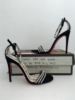 Gucci Women's Strass Kid Scamosciato Crystal Black Heeled Sandal Size 37.5