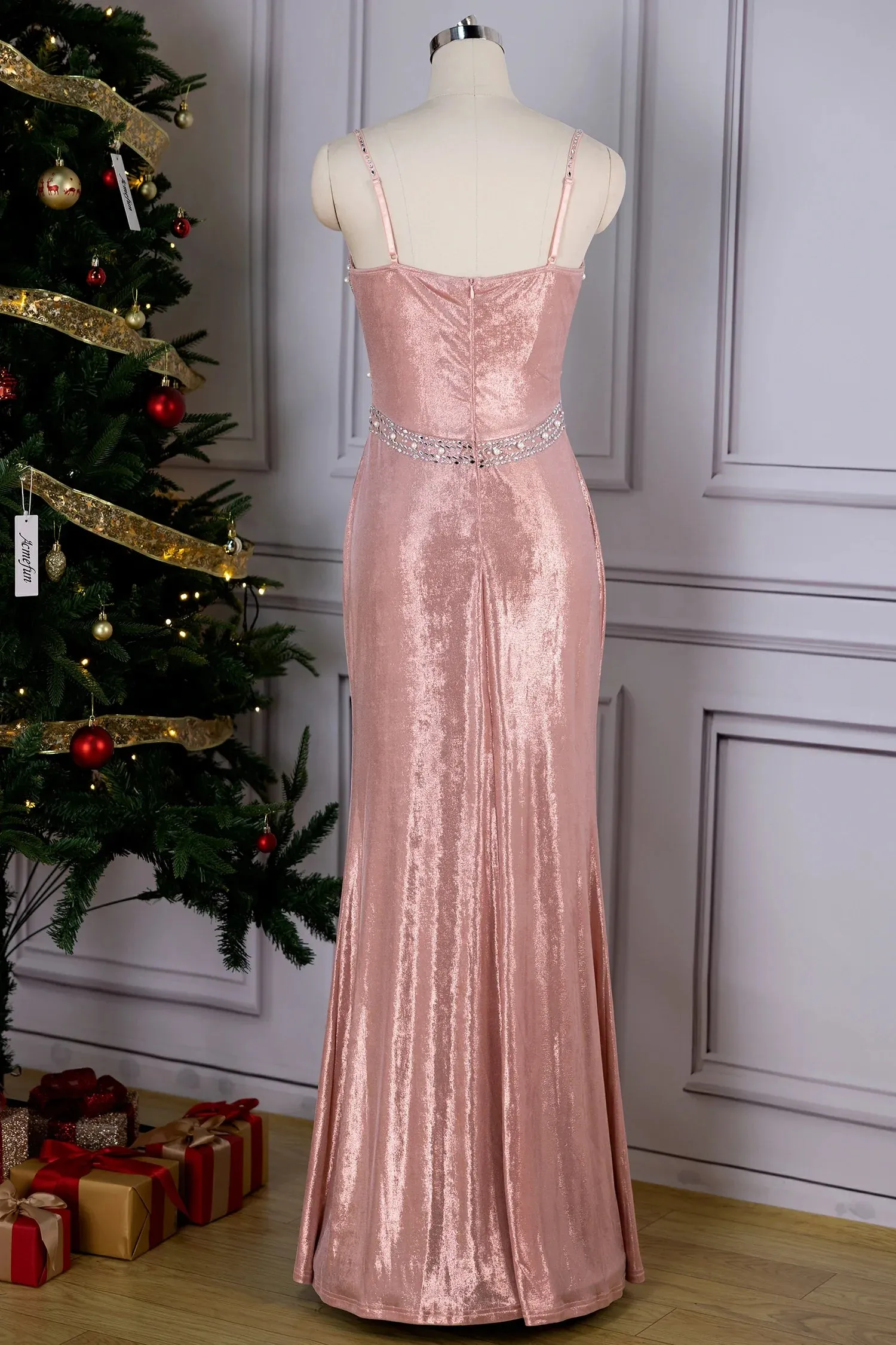 Hanbal Rhinestone High Slit Maxi Dress