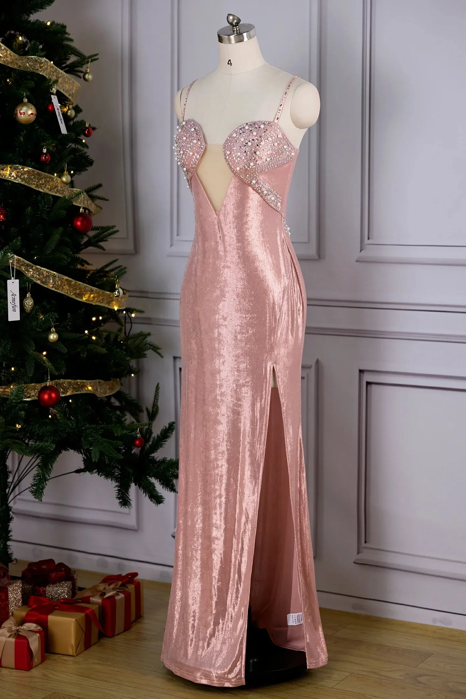 Hanbal Rhinestone High Slit Maxi Dress