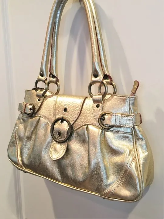 Helen Welsh Gold Leather Shoulder Bag