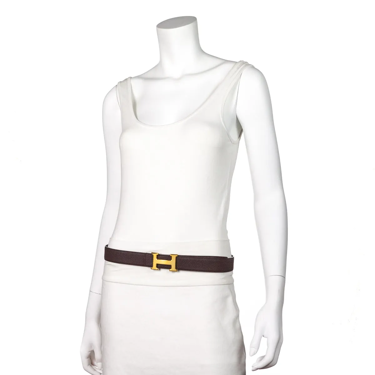 Hermes Black & Chocolate Leather H Buckle Reversible Belt Size M