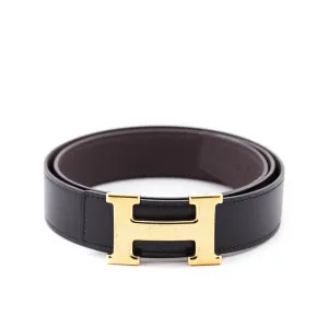 Hermes Black & Chocolate Leather H Buckle Reversible Belt Size M