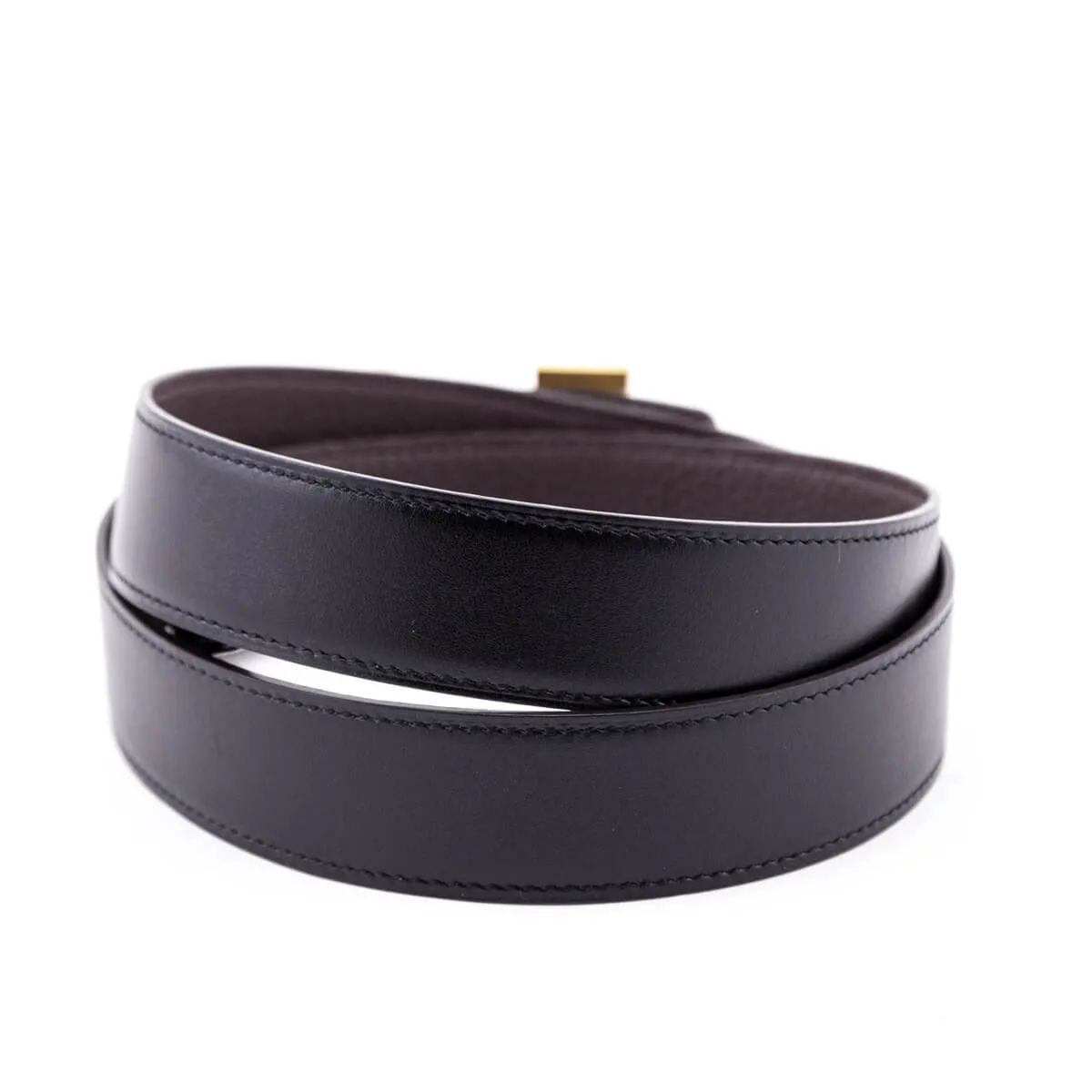 Hermes Black & Chocolate Leather H Buckle Reversible Belt Size M