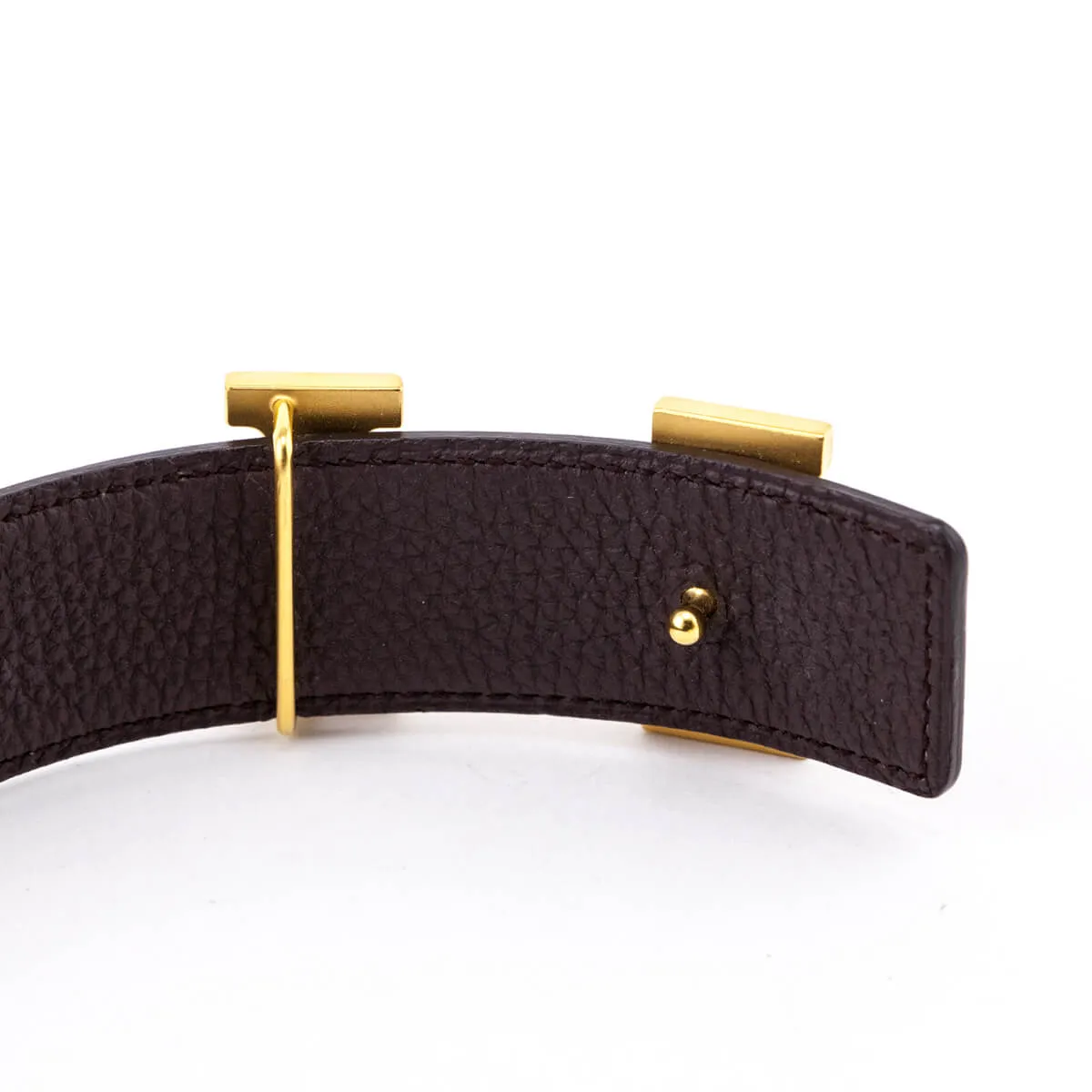 Hermes Black & Chocolate Leather H Buckle Reversible Belt Size M