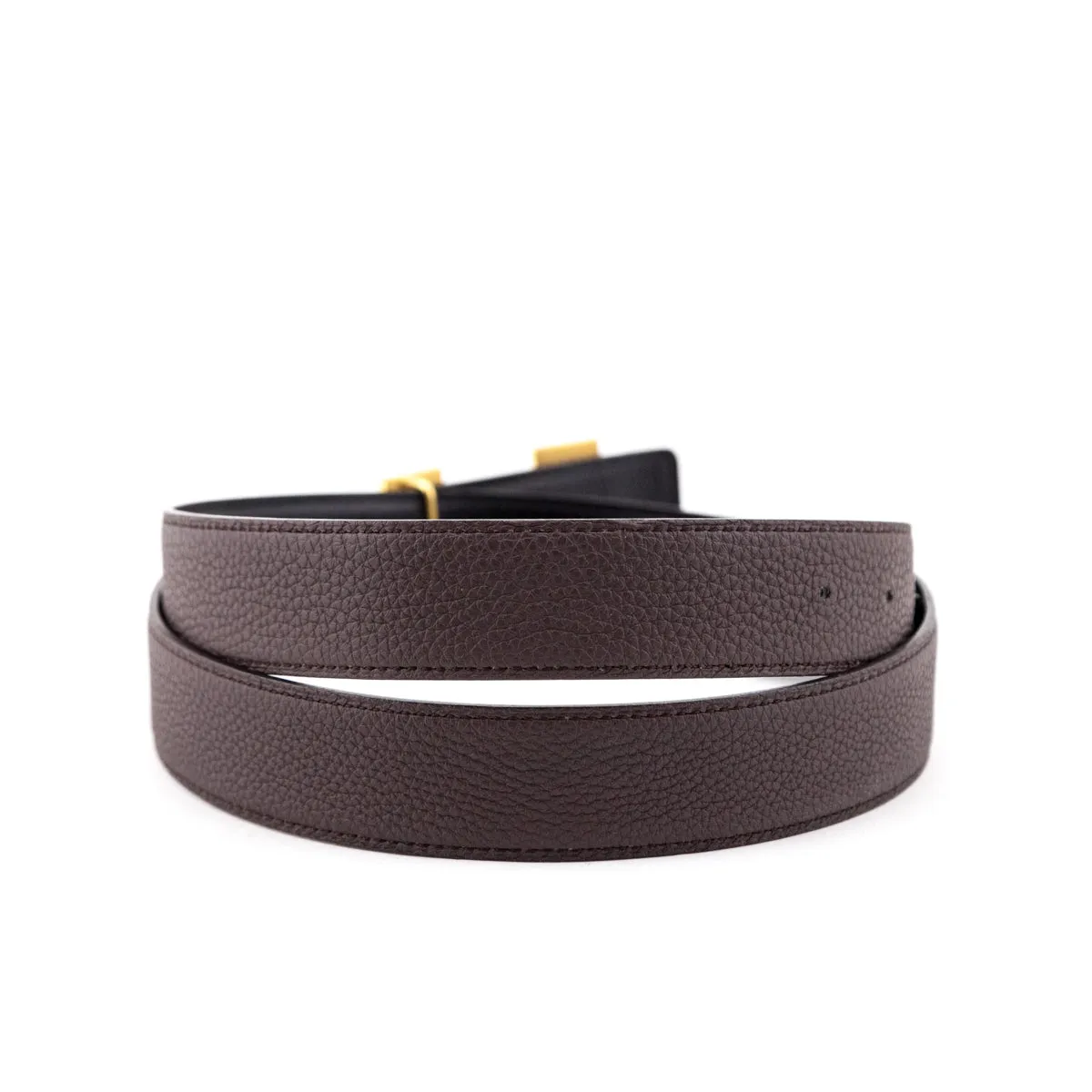 Hermes Black & Chocolate Leather H Buckle Reversible Belt Size M