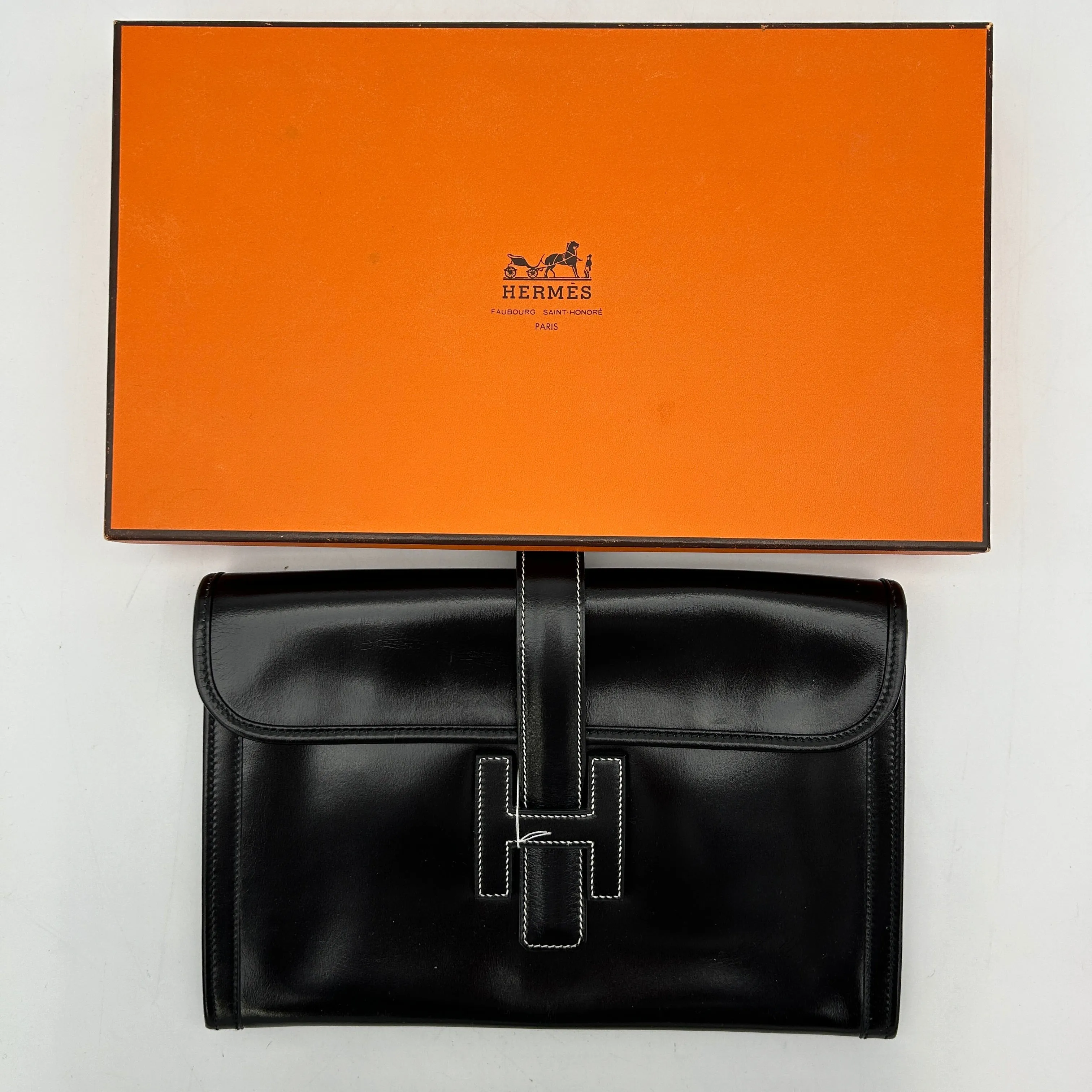 Hermes Box Calf Jige PM Black Clutch