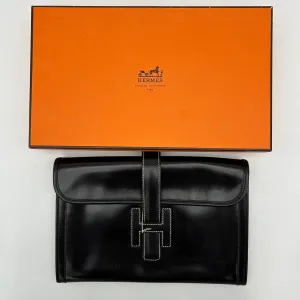 Hermes Box Calf Jige PM Black Clutch