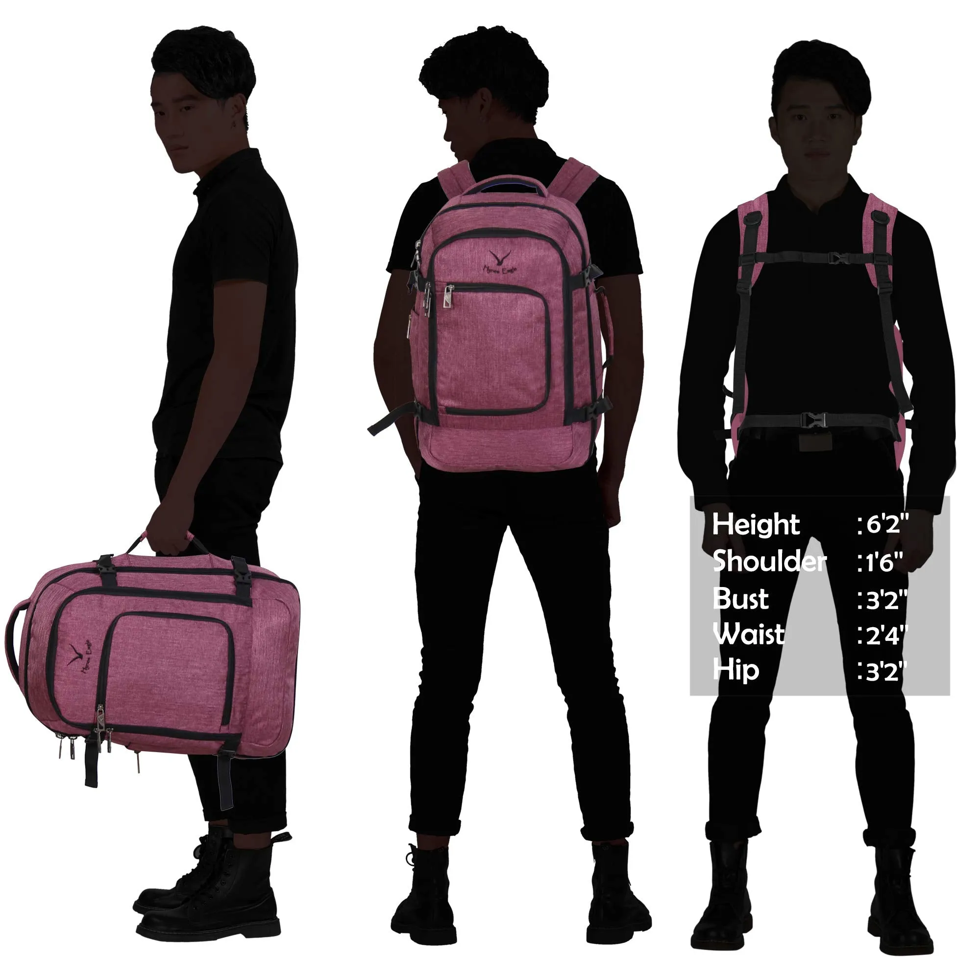 Hynes Eagle Travel Backpack 40L Flight Approved Carry on Backpack, Red Violet 2018