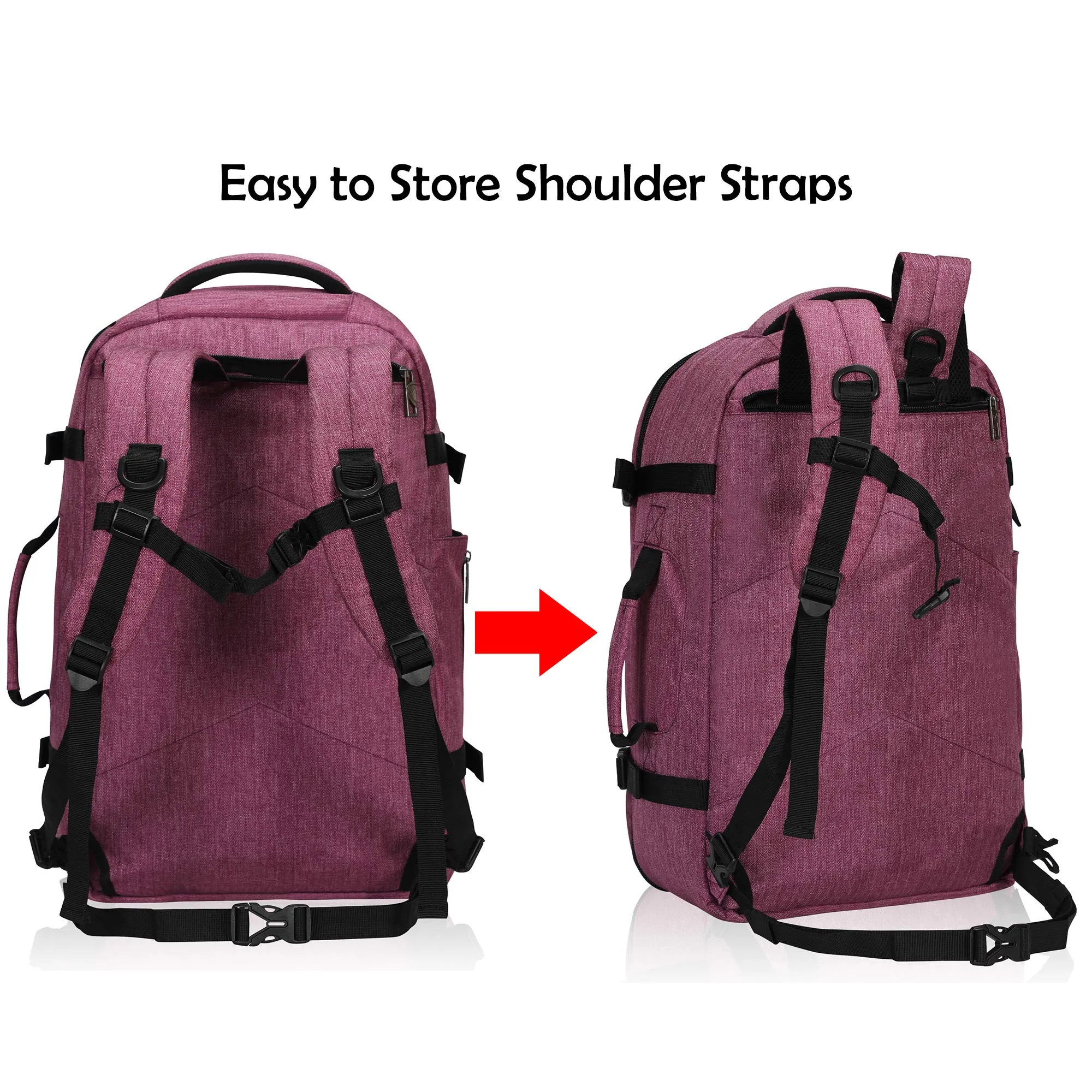 Hynes Eagle Travel Backpack 40L Flight Approved Carry on Backpack, Red Violet 2018