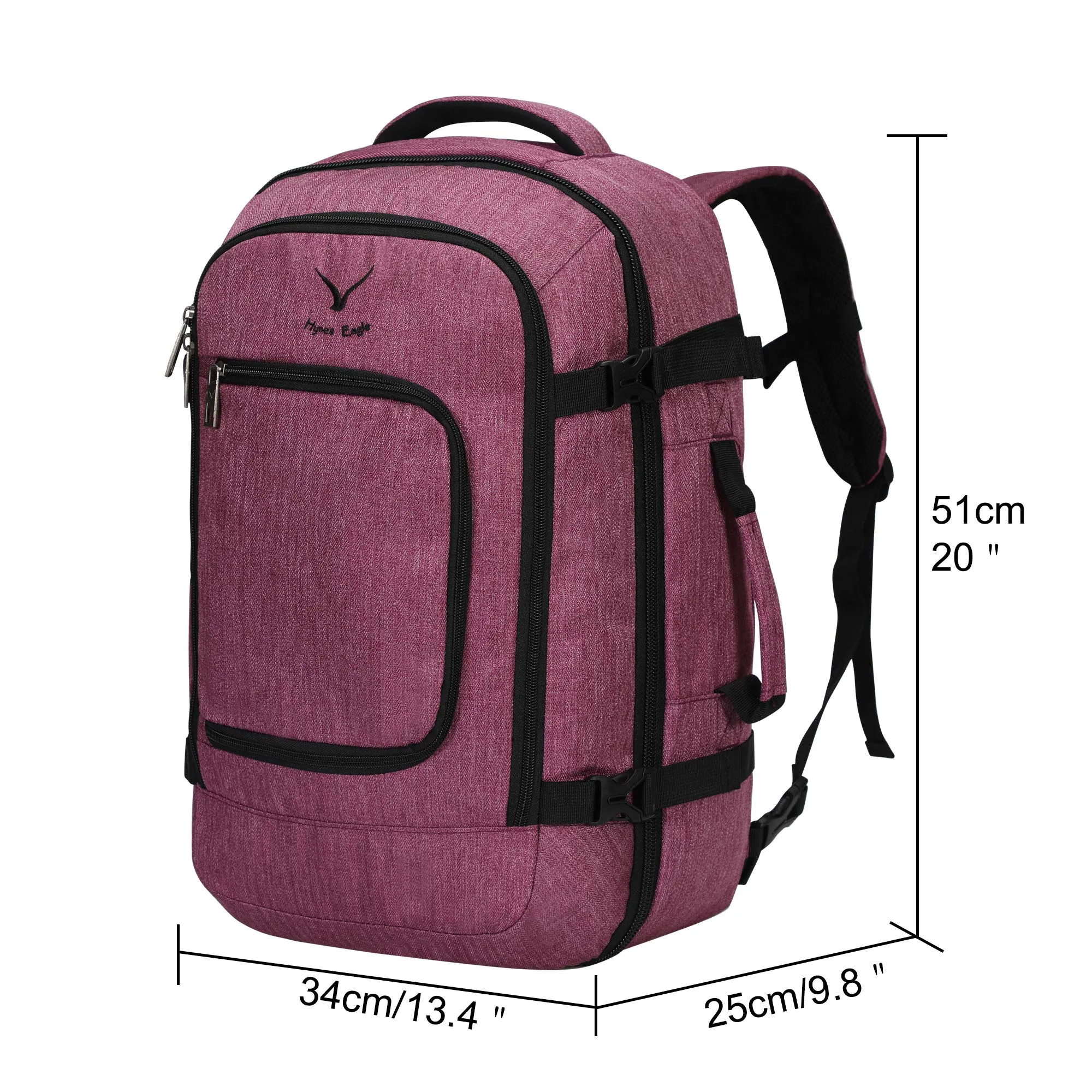 Hynes Eagle Travel Backpack 40L Flight Approved Carry on Backpack, Red Violet 2018