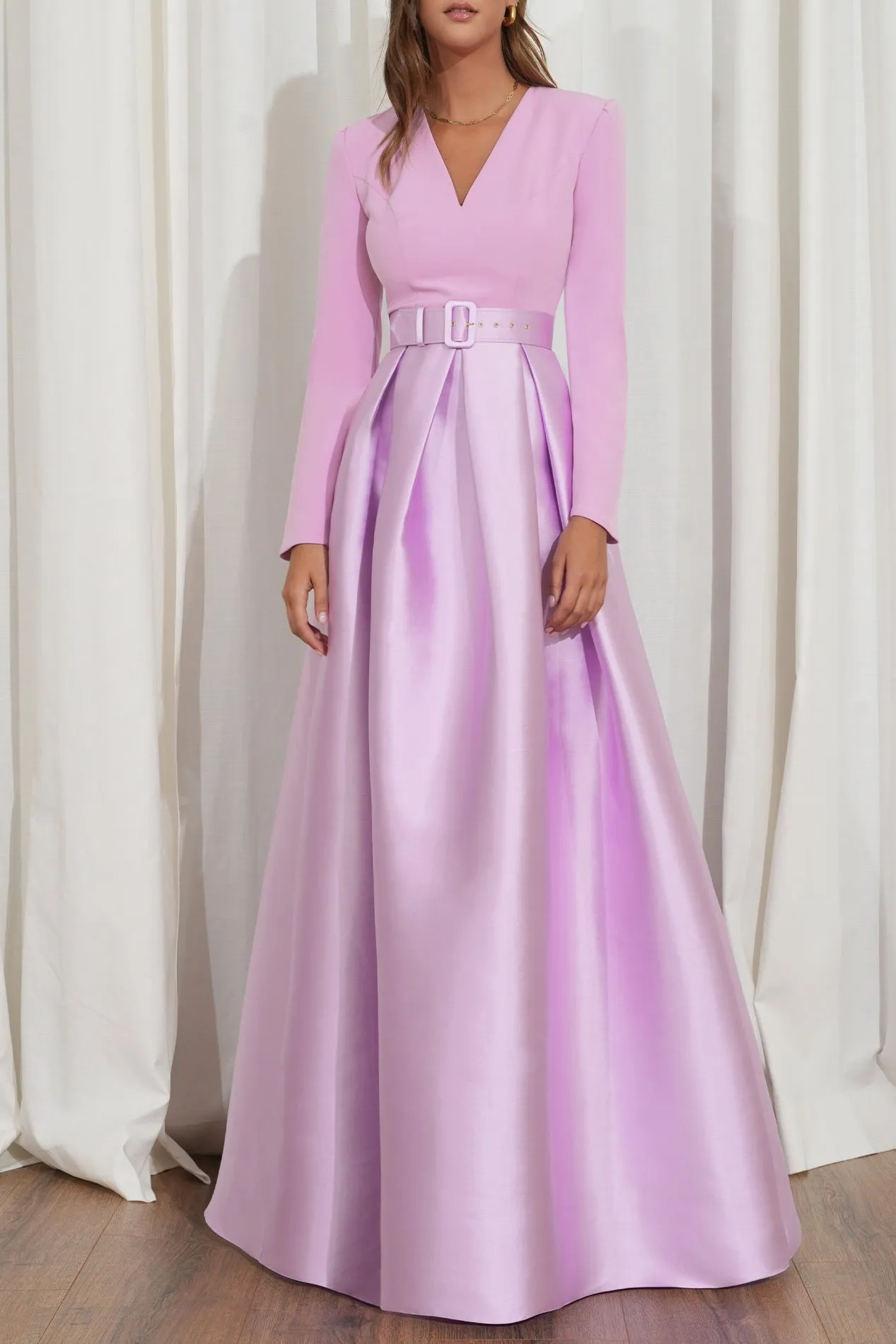 Ivy Soft Lilac Crepe And Mikado Long Dress