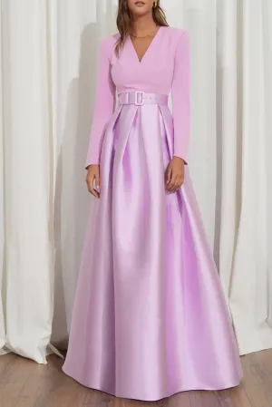 Ivy Soft Lilac Crepe And Mikado Long Dress