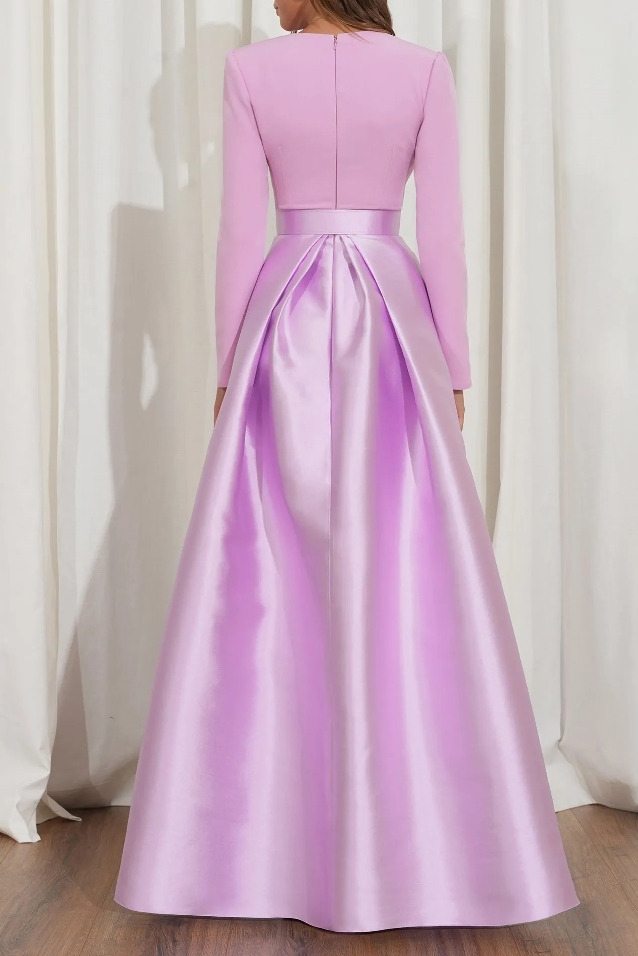 Ivy Soft Lilac Crepe And Mikado Long Dress