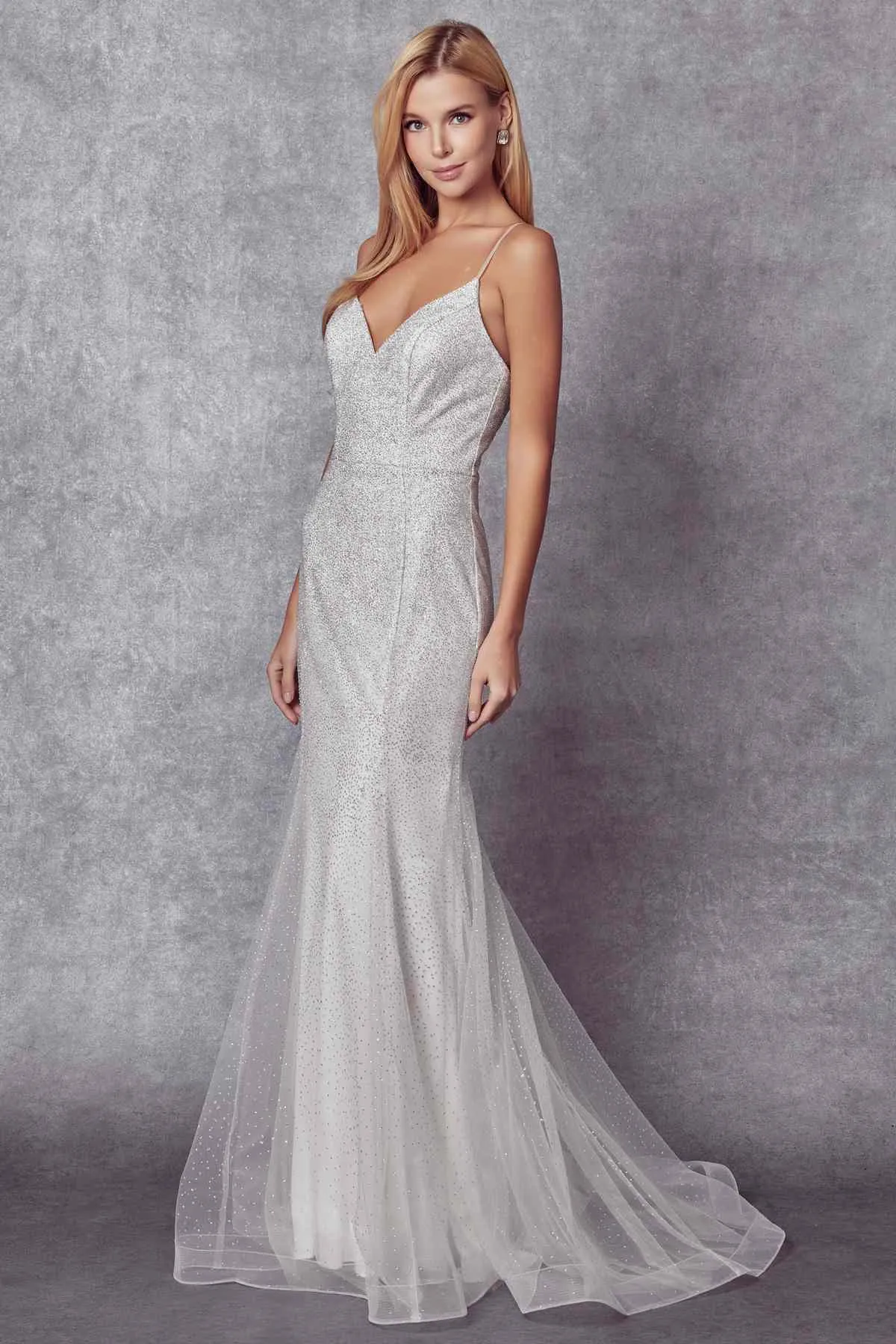 Juliet 271 Glitter Mesh Fitted Evening Gown