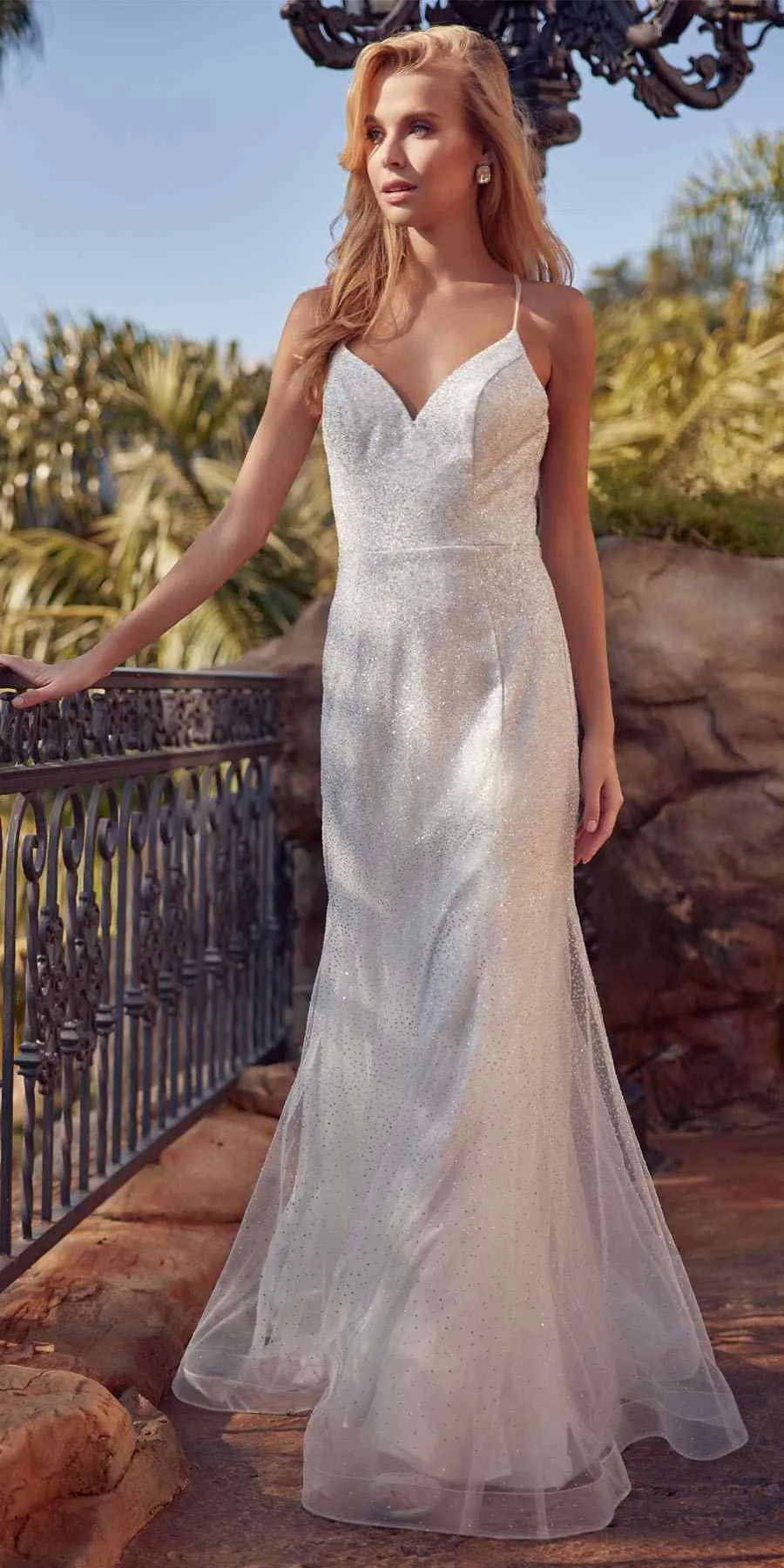 Juliet 271 Glitter Mesh Fitted Evening Gown