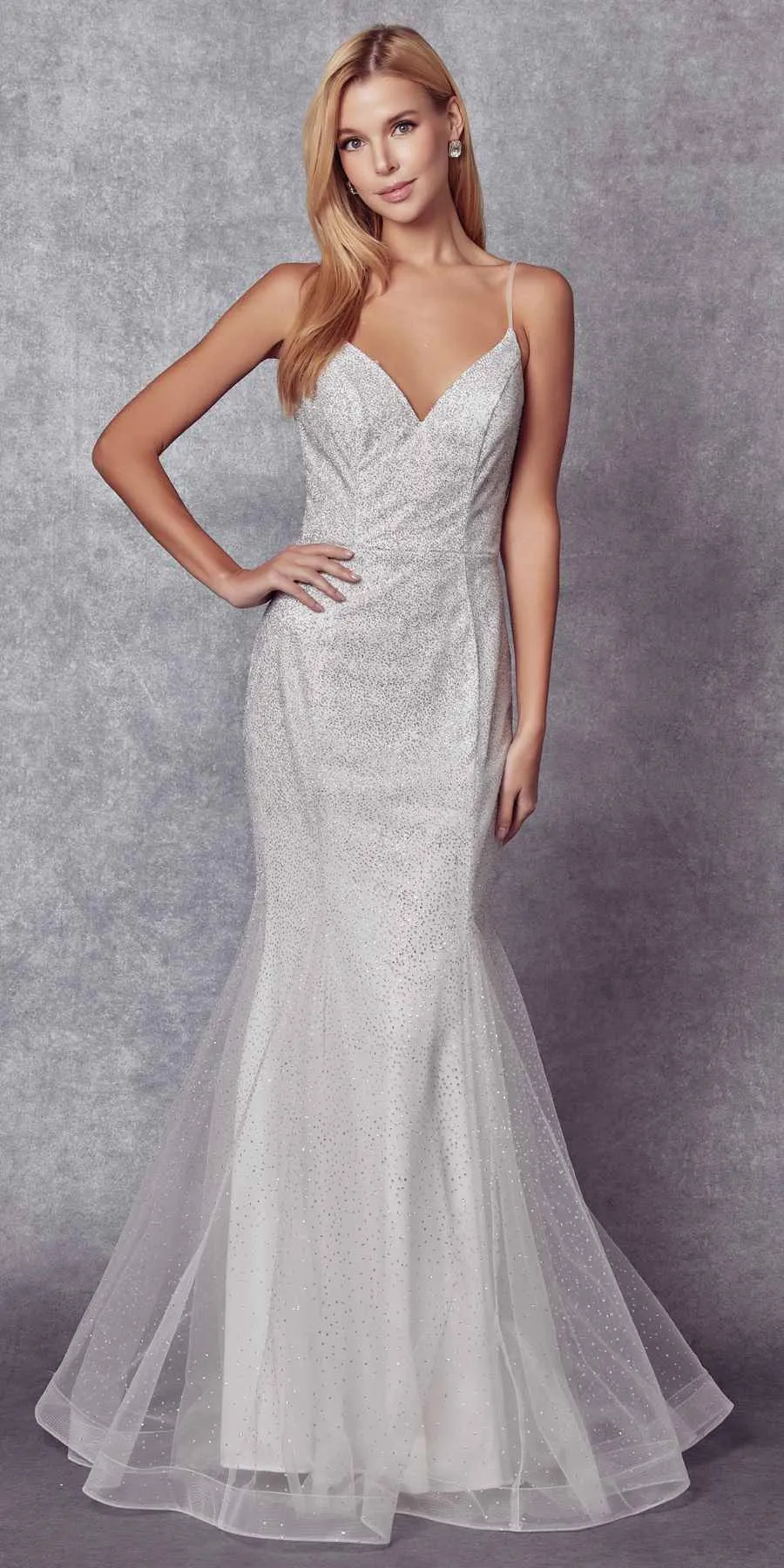 Juliet 271 Glitter Mesh Fitted Evening Gown
