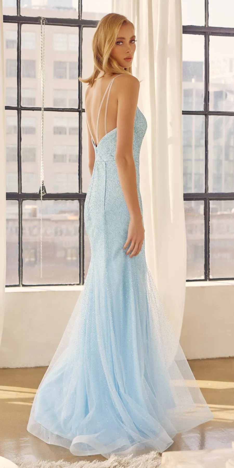 Juliet 271 Glitter Mesh Fitted Evening Gown