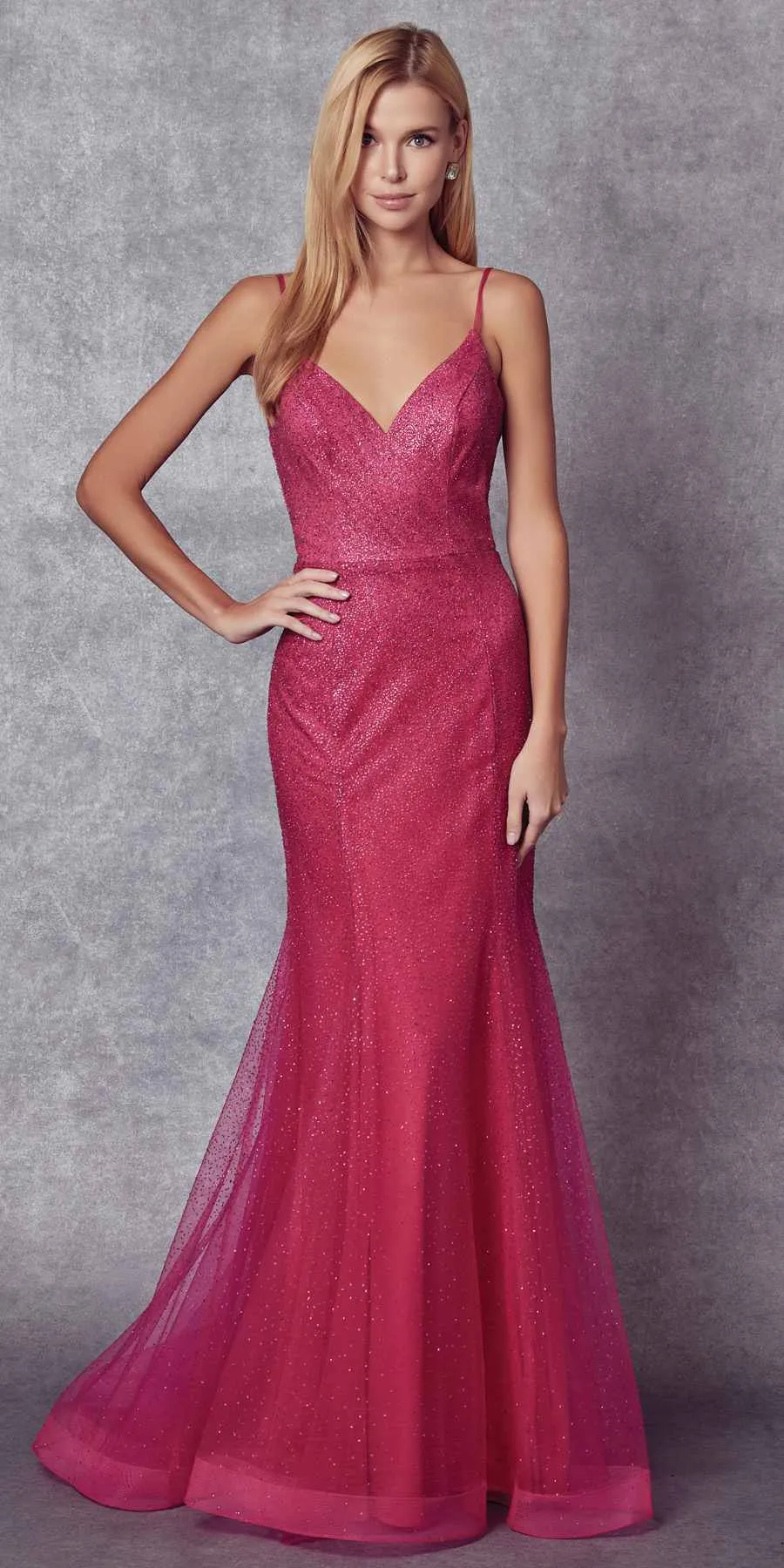 Juliet 271 Glitter Mesh Fitted Evening Gown