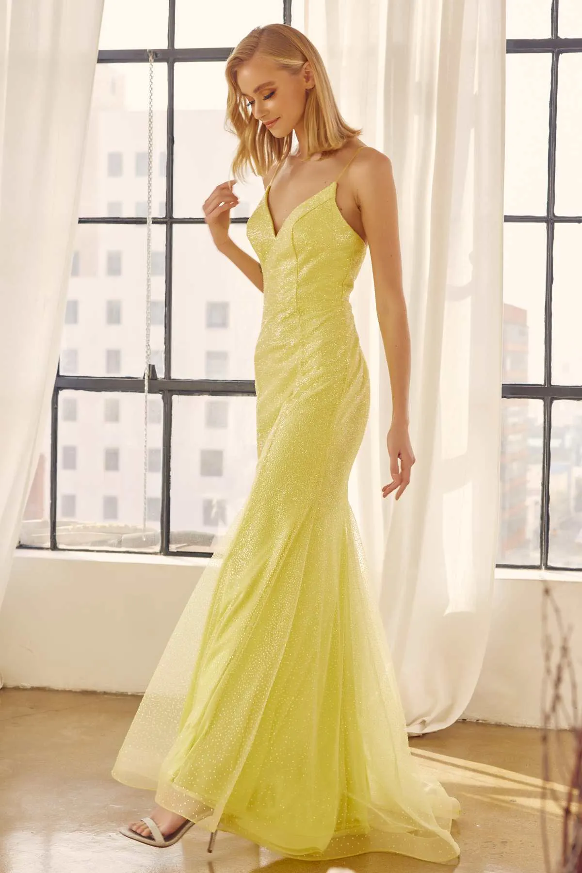 Juliet 271 Glitter Mesh Fitted Evening Gown