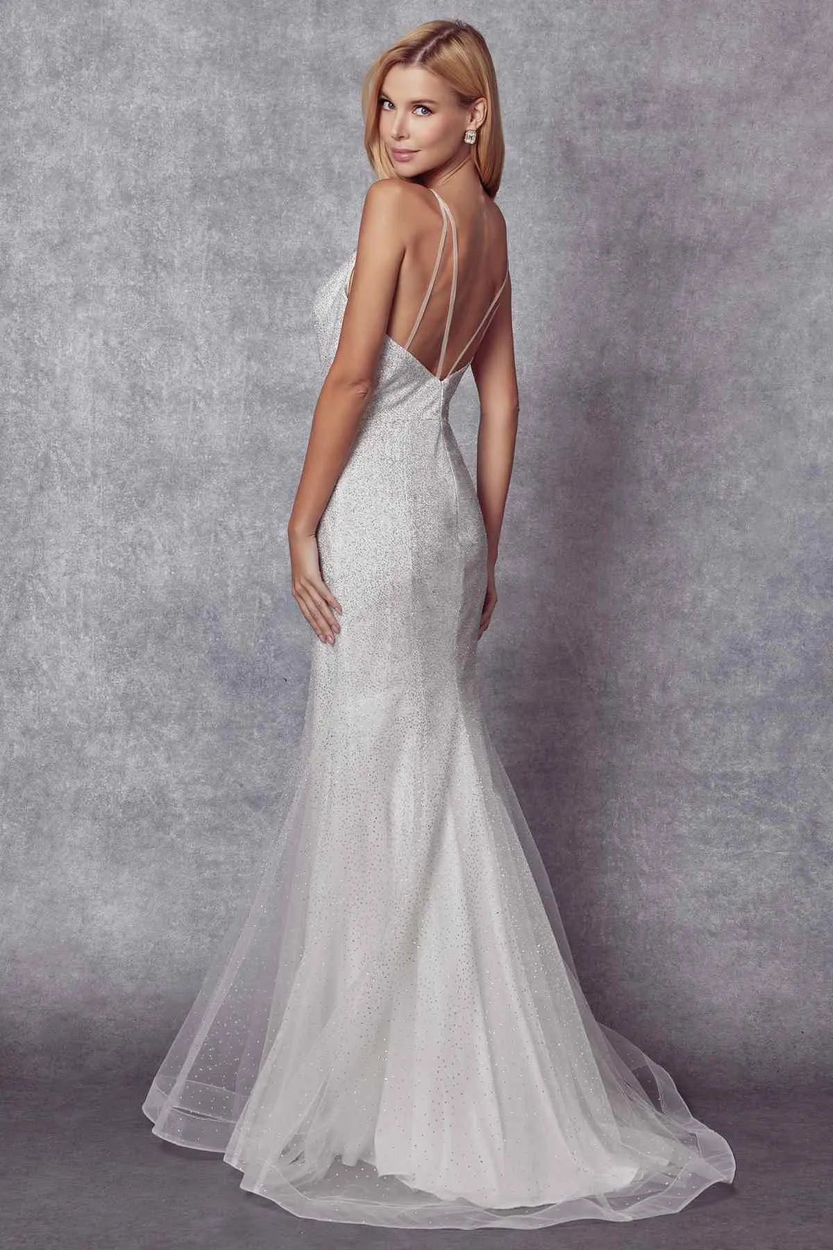 Juliet 271 Glitter Mesh Fitted Evening Gown
