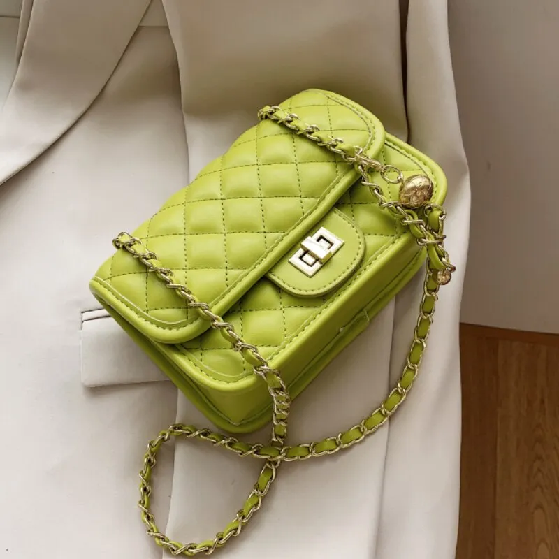 Kiwi Green 2021 Fashion Shoulder Bag Women Leather Pu Quilted Bag Female Luxury Handbags Women Bags Designer Sac A Main Femme