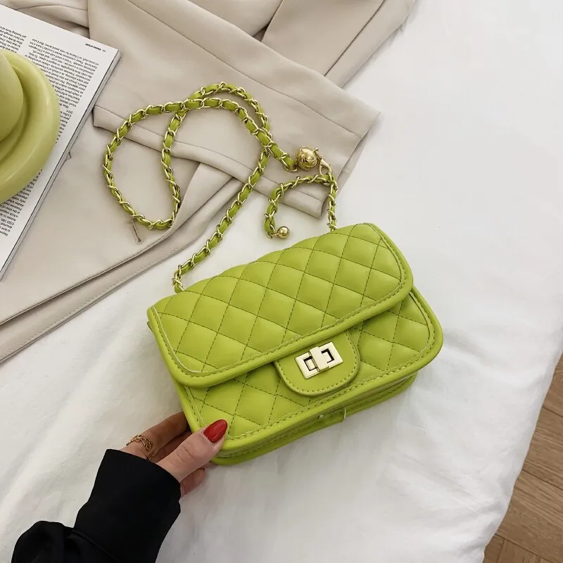 Kiwi Green 2021 Fashion Shoulder Bag Women Leather Pu Quilted Bag Female Luxury Handbags Women Bags Designer Sac A Main Femme