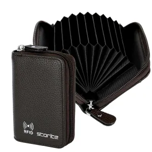 Leather 9-Slot Vertical Card Holder Wallet with Zipper Coin Purse (Light Brown)