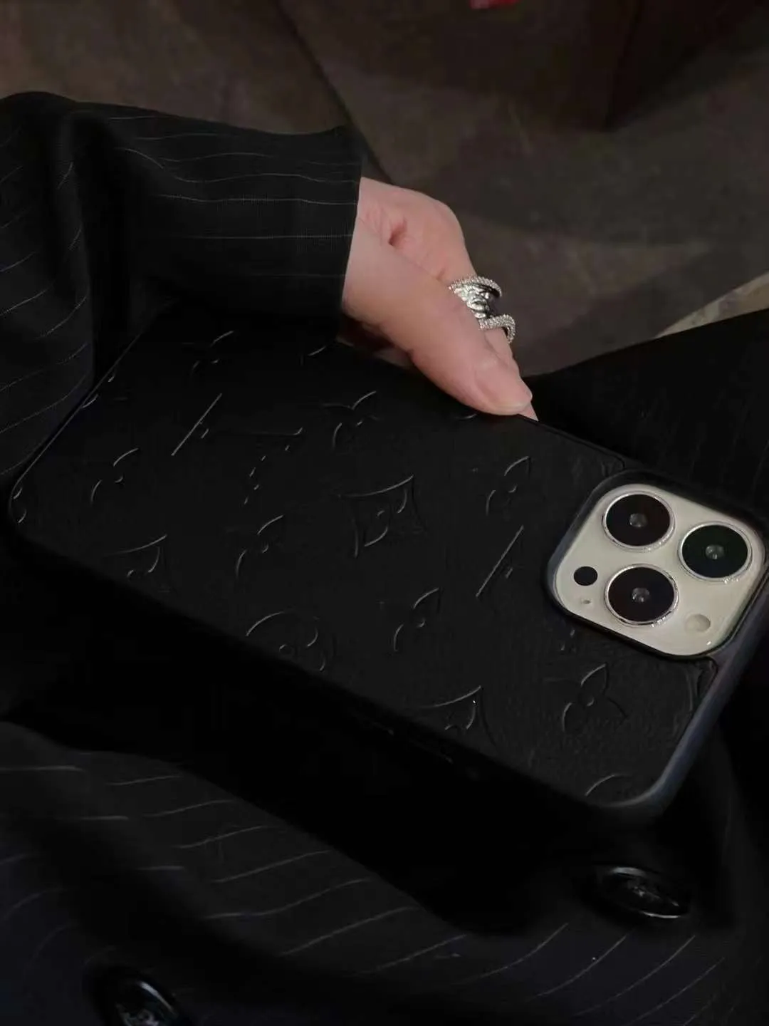 Leather Embossed Luxury Branded Silicon Case for iPhone