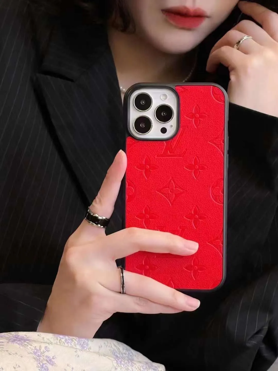 Leather Embossed Luxury Branded Silicon Case for iPhone