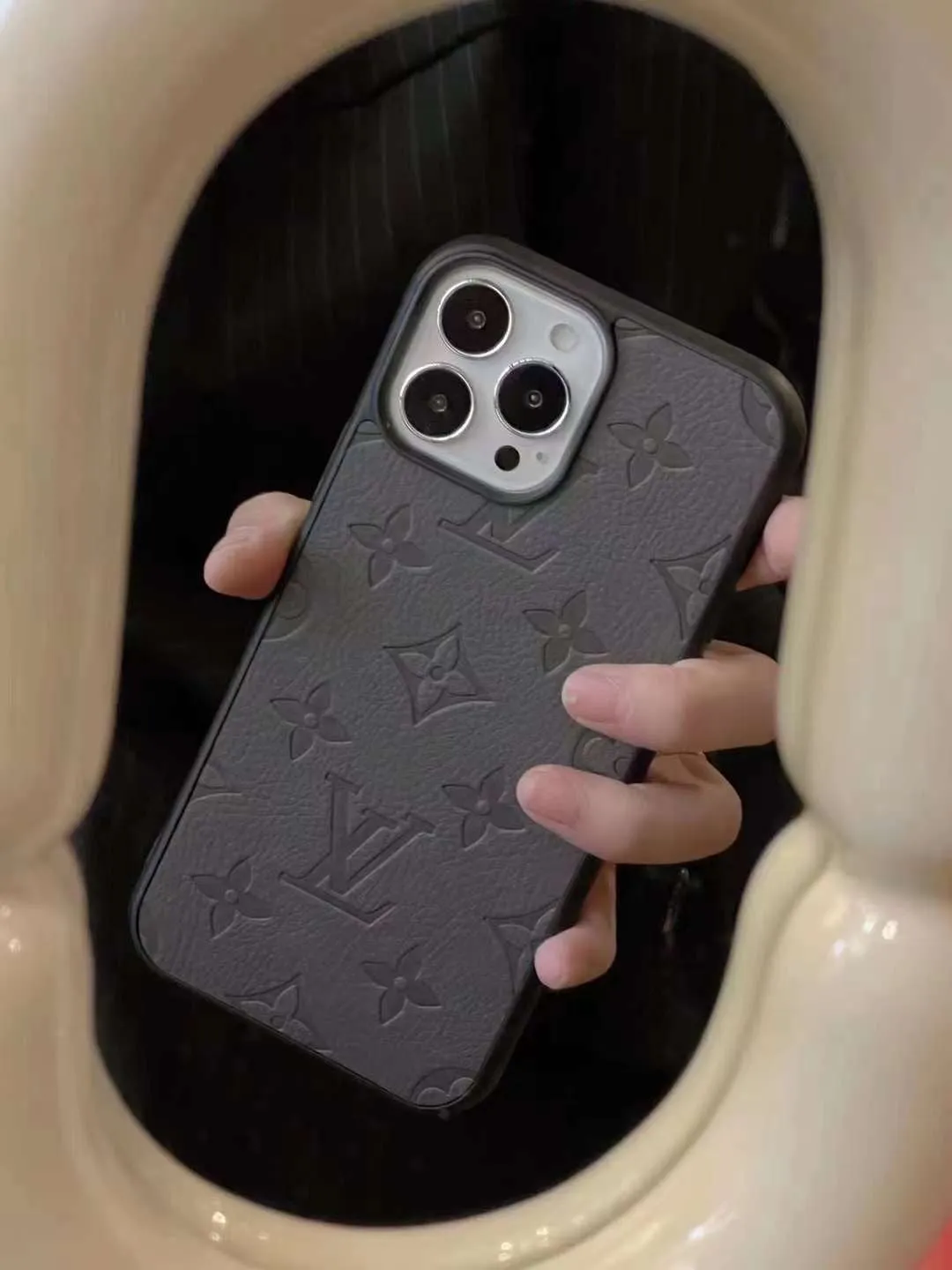 Leather Embossed Luxury Branded Silicon Case for iPhone