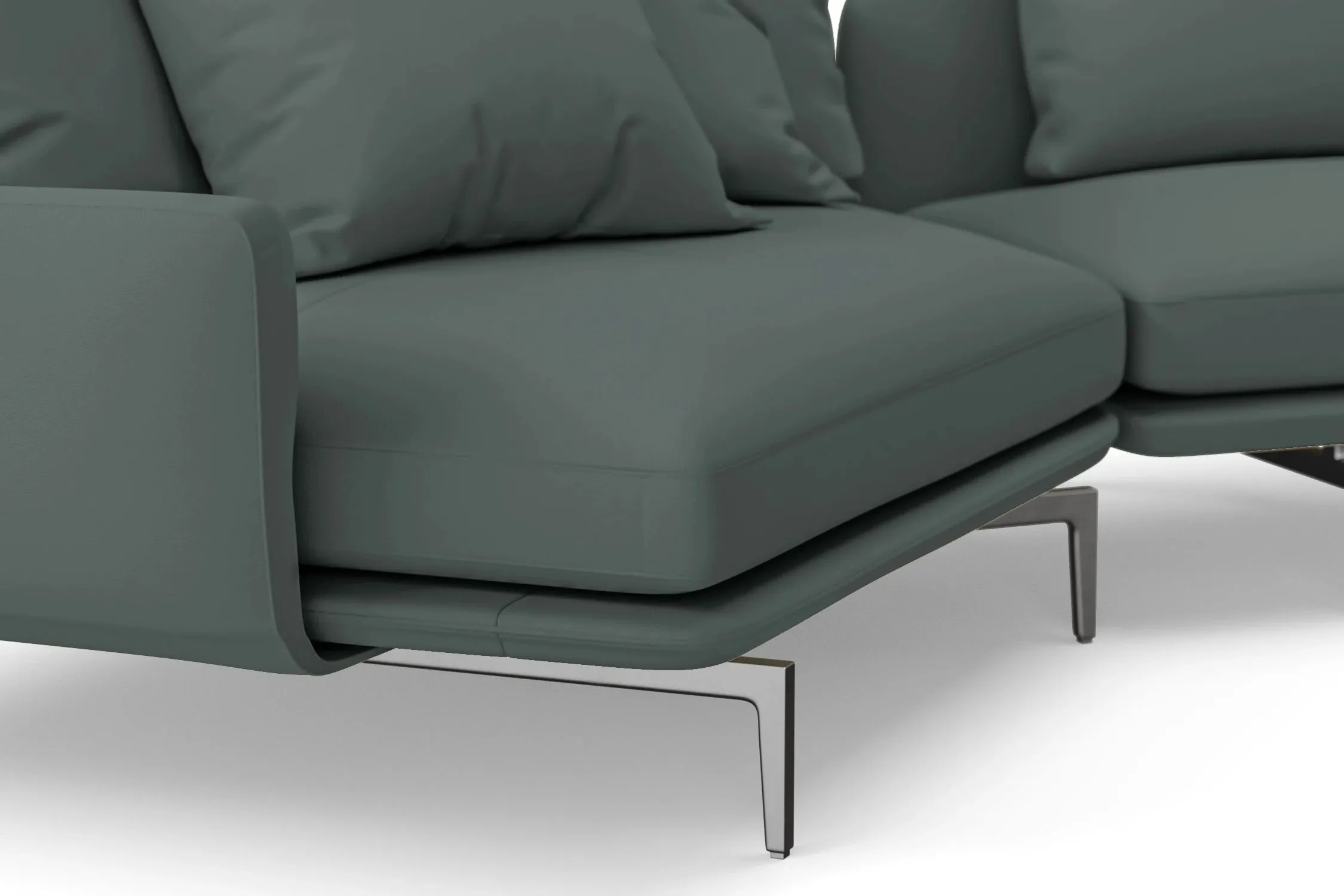 Legnano 4 Seater Left Hand Facing Chaise Lounge Corner Sofa Dusky Turquoise Leather